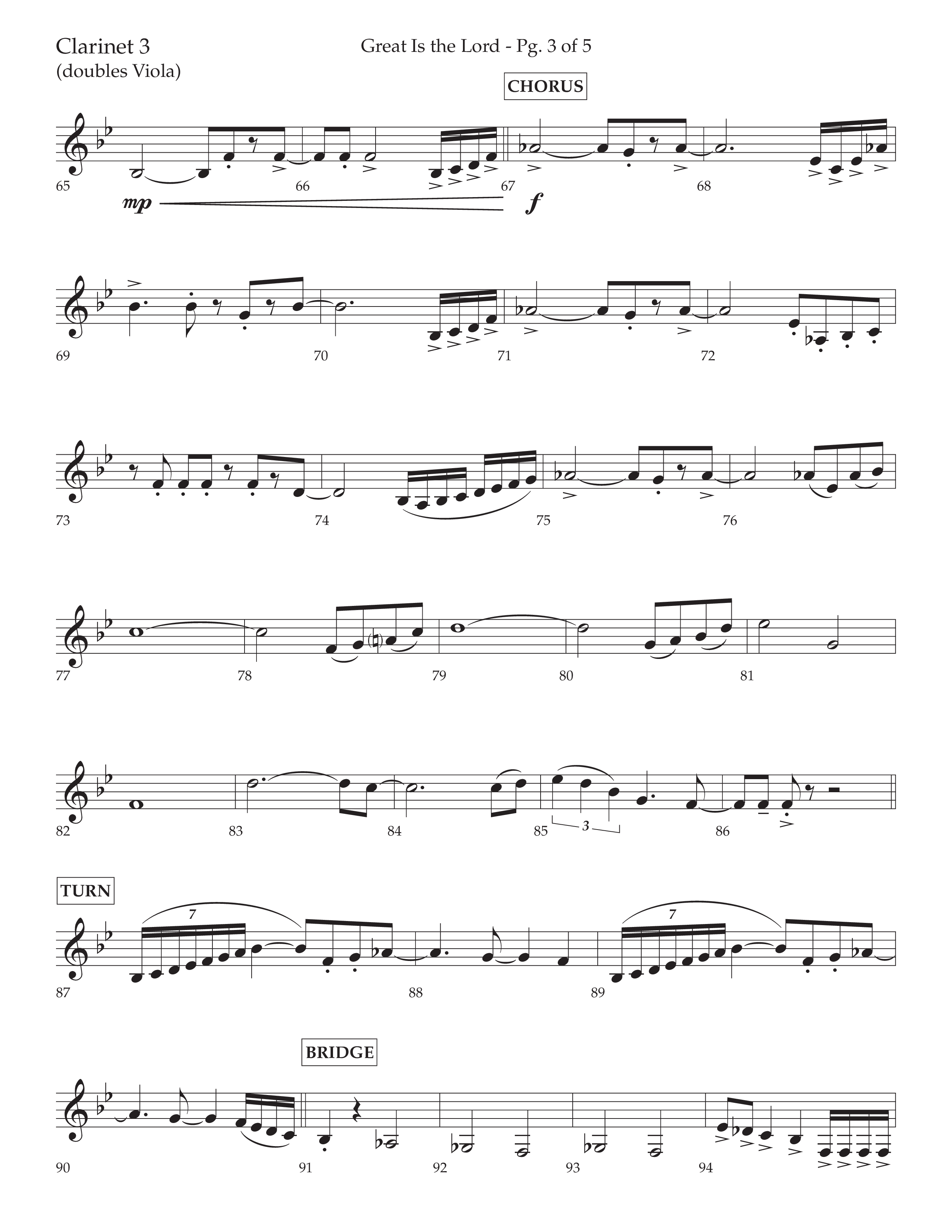 Great Is The Lord (with Blessing And Honor) (Choral Anthem SATB) Clarinet 3 (Lifeway Choral / Arr. David Wise / Orch. Bradley Knight)