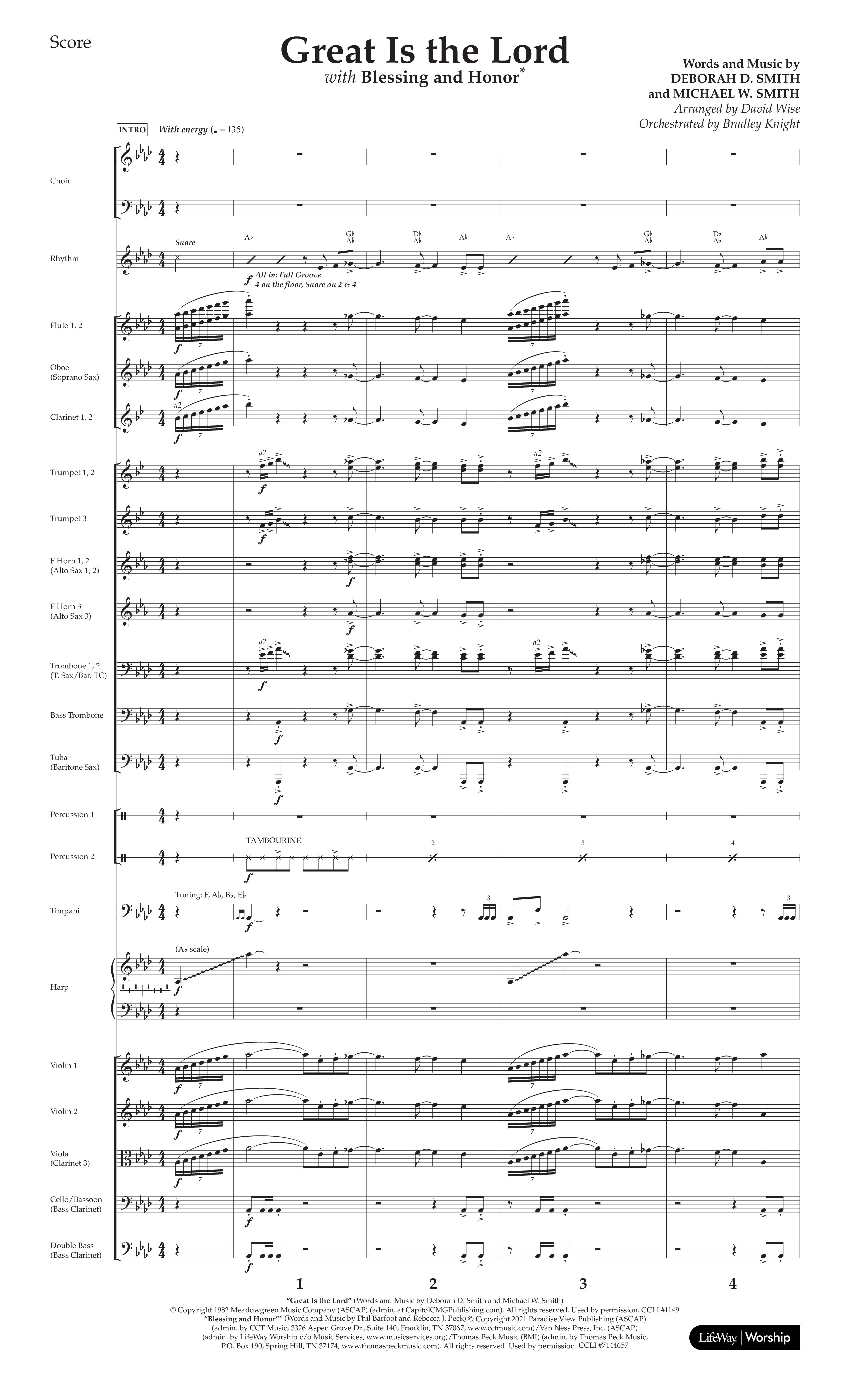 Great Is The Lord (with Blessing And Honor) (Choral Anthem SATB) Conductor's Score (Lifeway Choral / Arr. David Wise / Orch. Bradley Knight)