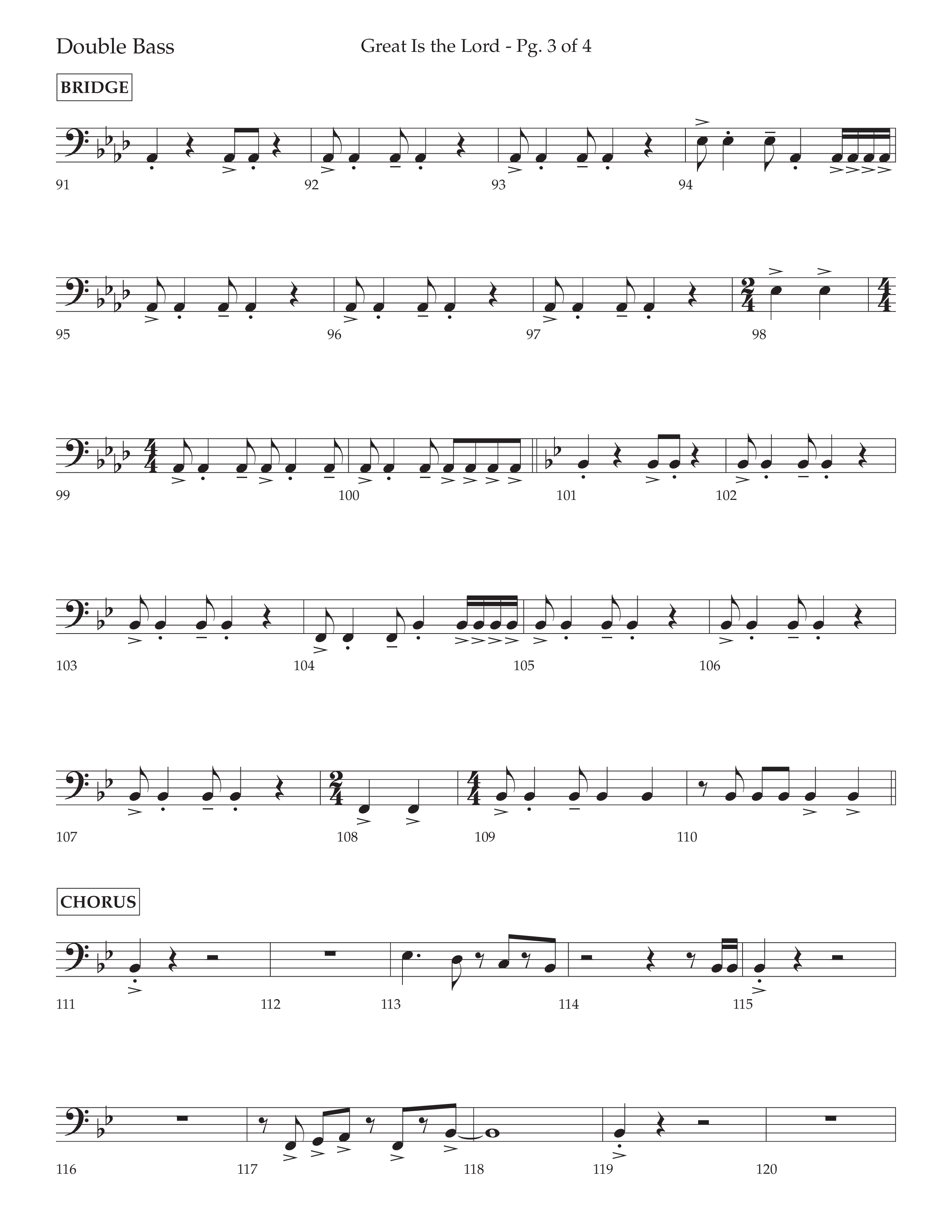 Great Is The Lord (with Blessing And Honor) (Choral Anthem SATB) Double Bass (Lifeway Choral / Arr. David Wise / Orch. Bradley Knight)