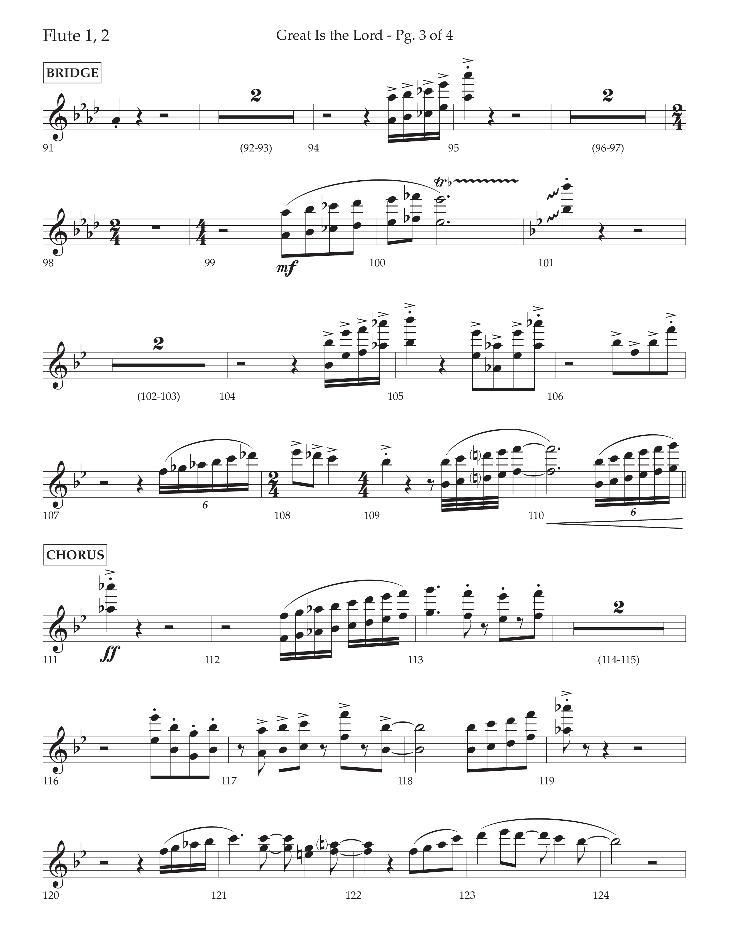 Great Is The Lord (with Blessing And Honor) (Choral Anthem SATB) Flute 1/2 (Lifeway Choral / Arr. David Wise / Orch. Bradley Knight)