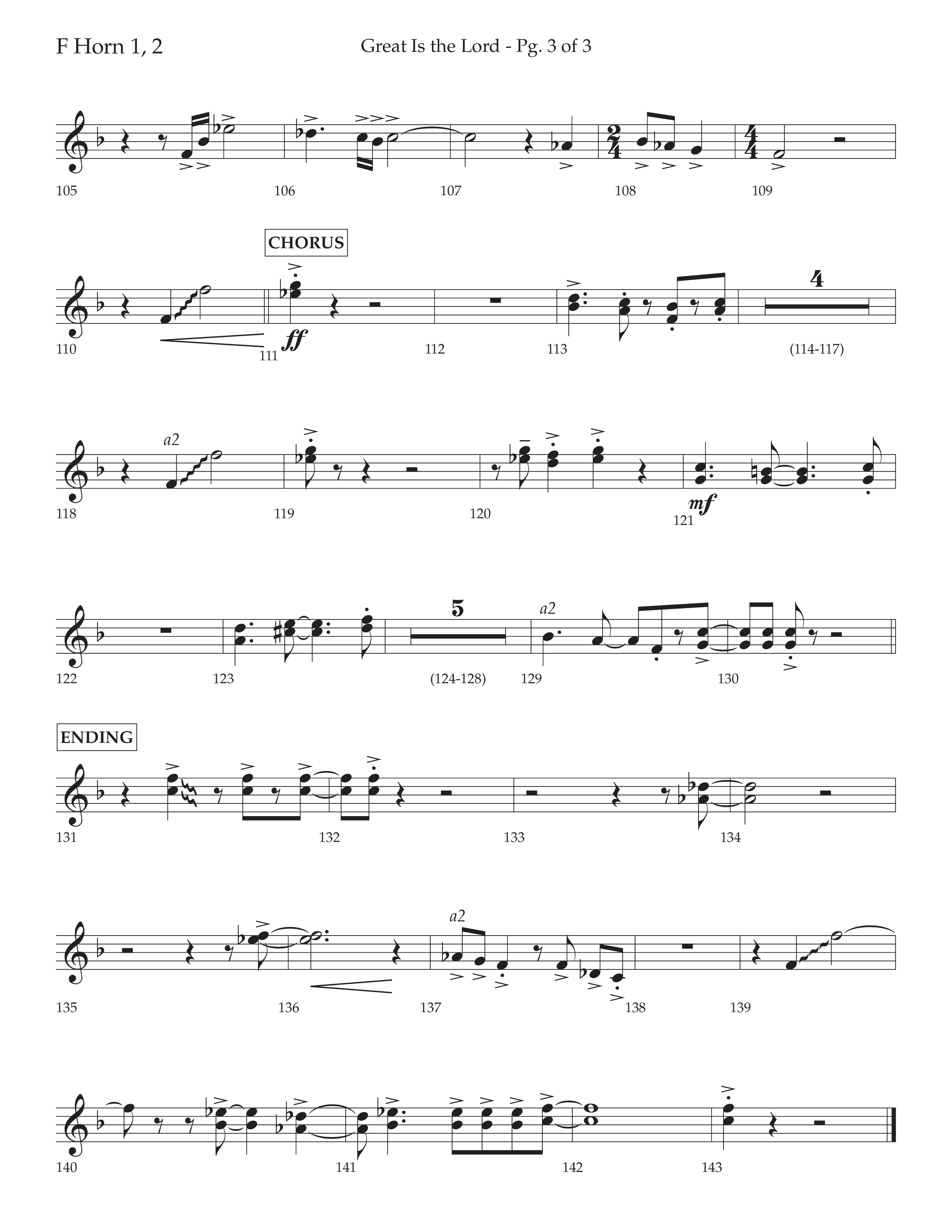 Great Is The Lord (with Blessing And Honor) (Choral Anthem SATB) French Horn 1/2 (Lifeway Choral / Arr. David Wise / Orch. Bradley Knight)
