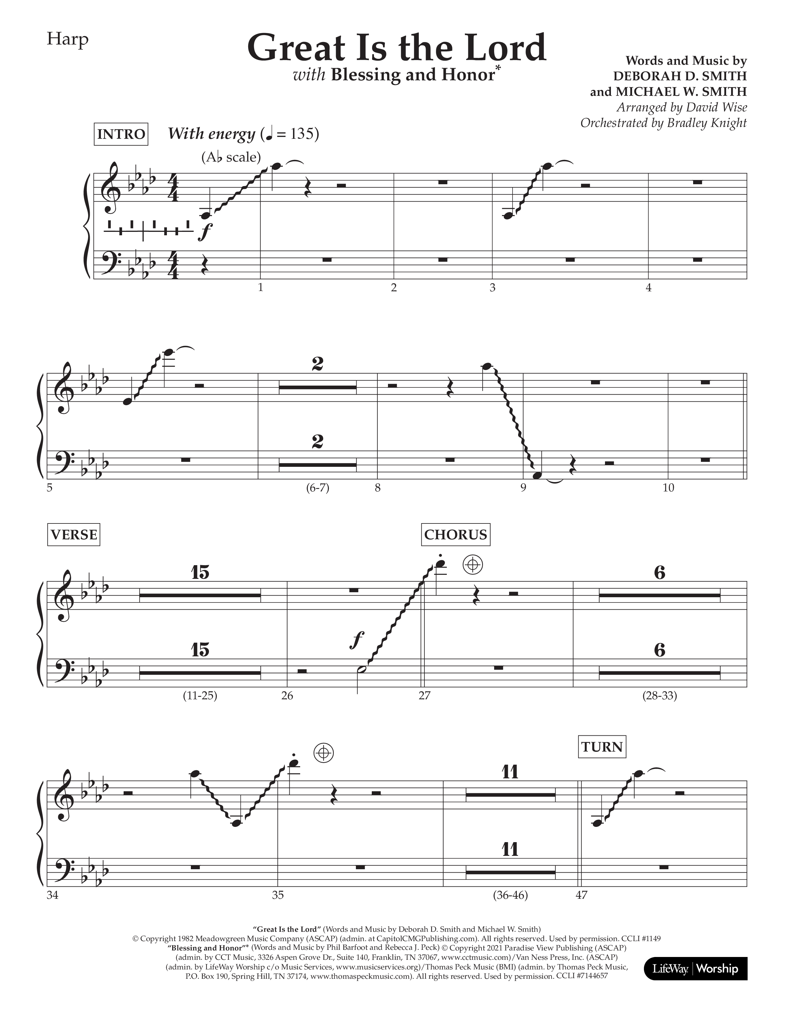 Great Is The Lord (with Blessing And Honor) (Choral Anthem SATB) Harp (Lifeway Choral / Arr. David Wise / Orch. Bradley Knight)