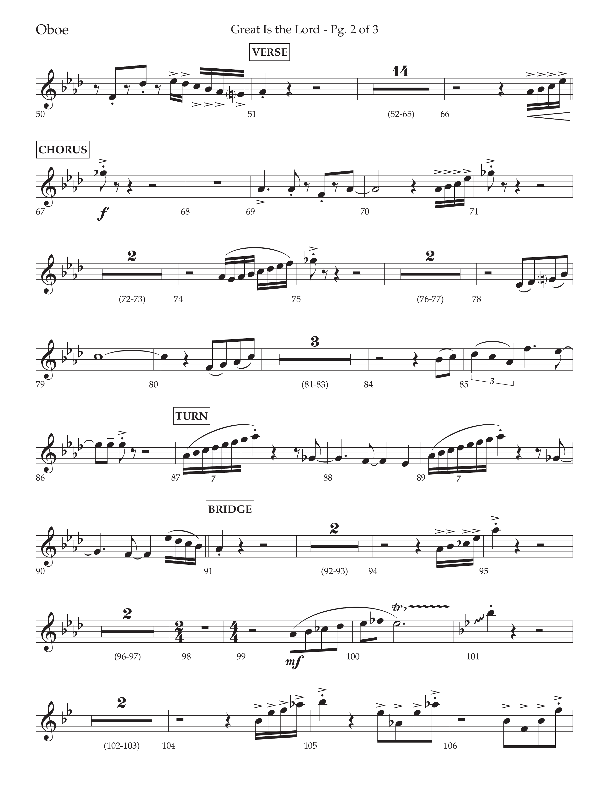 Great Is The Lord (with Blessing And Honor) (Choral Anthem SATB) Oboe (Lifeway Choral / Arr. David Wise / Orch. Bradley Knight)