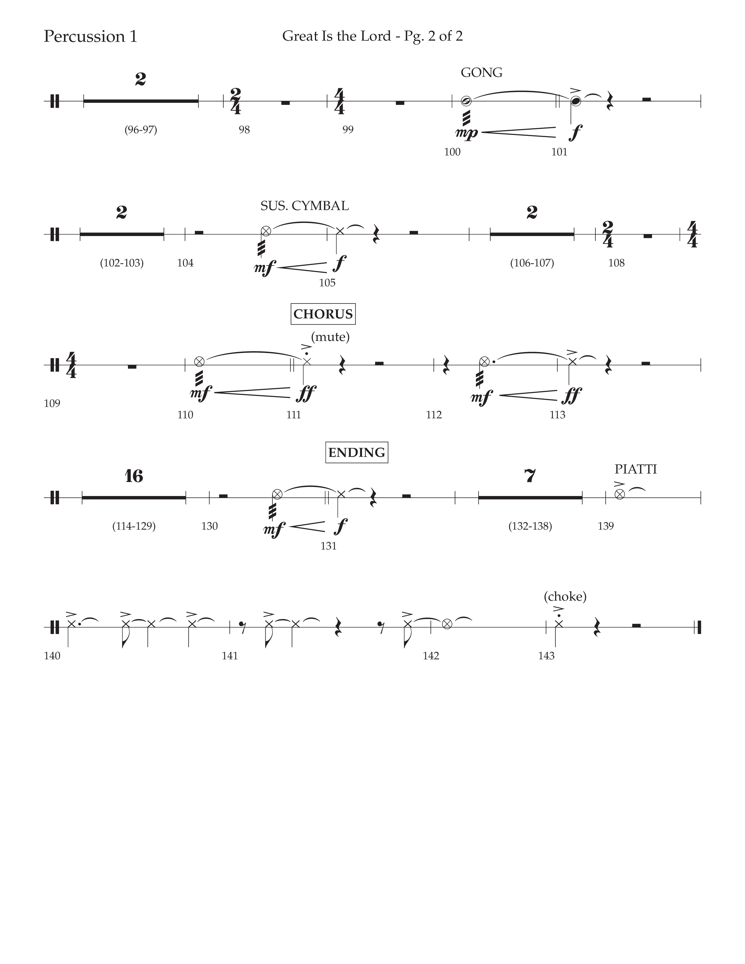 Great Is The Lord (with Blessing And Honor) (Choral Anthem SATB) Percussion 1/2 (Lifeway Choral / Arr. David Wise / Orch. Bradley Knight)