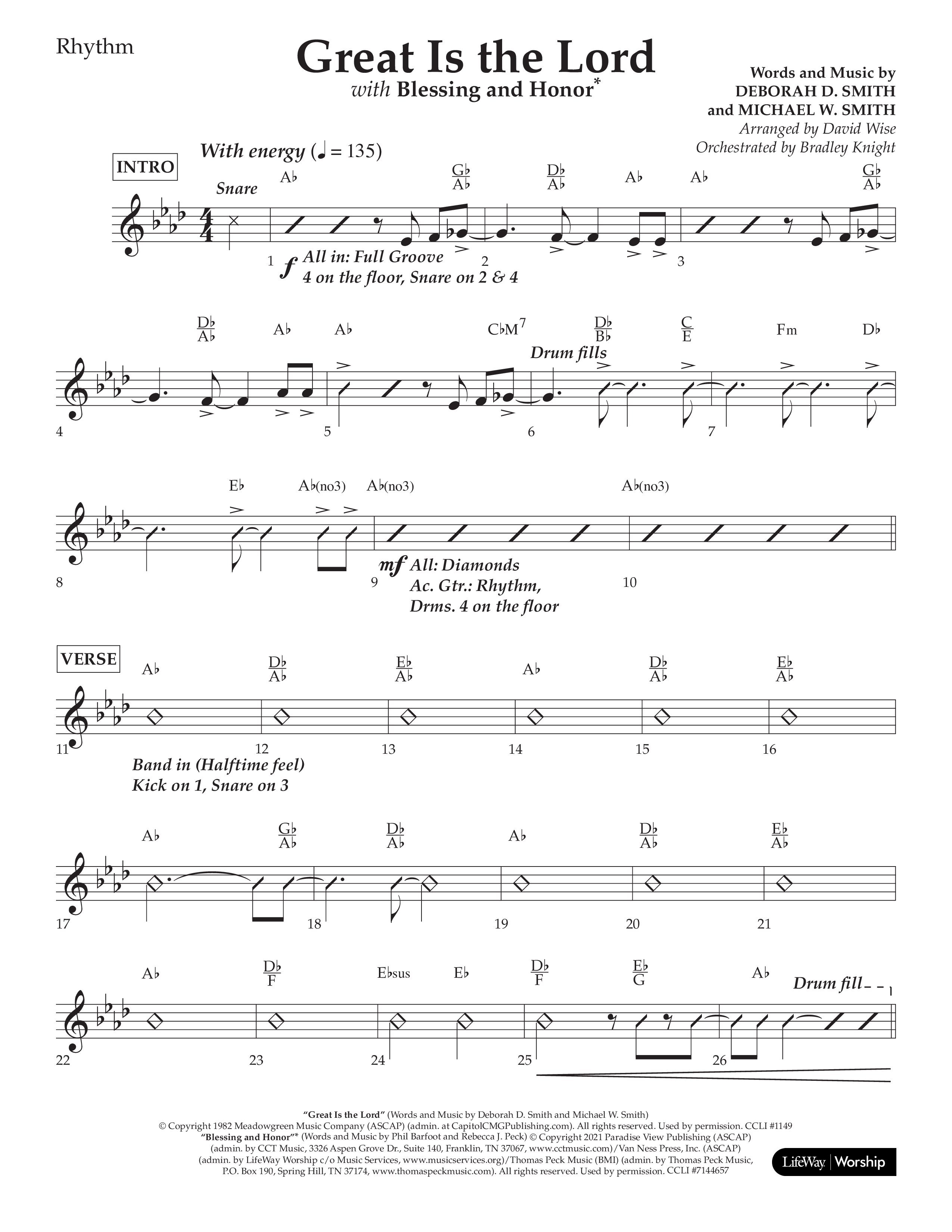 Great Is The Lord (with Blessing And Honor) (Choral Anthem SATB) Lead Melody & Rhythm (Lifeway Choral / Arr. David Wise / Orch. Bradley Knight)