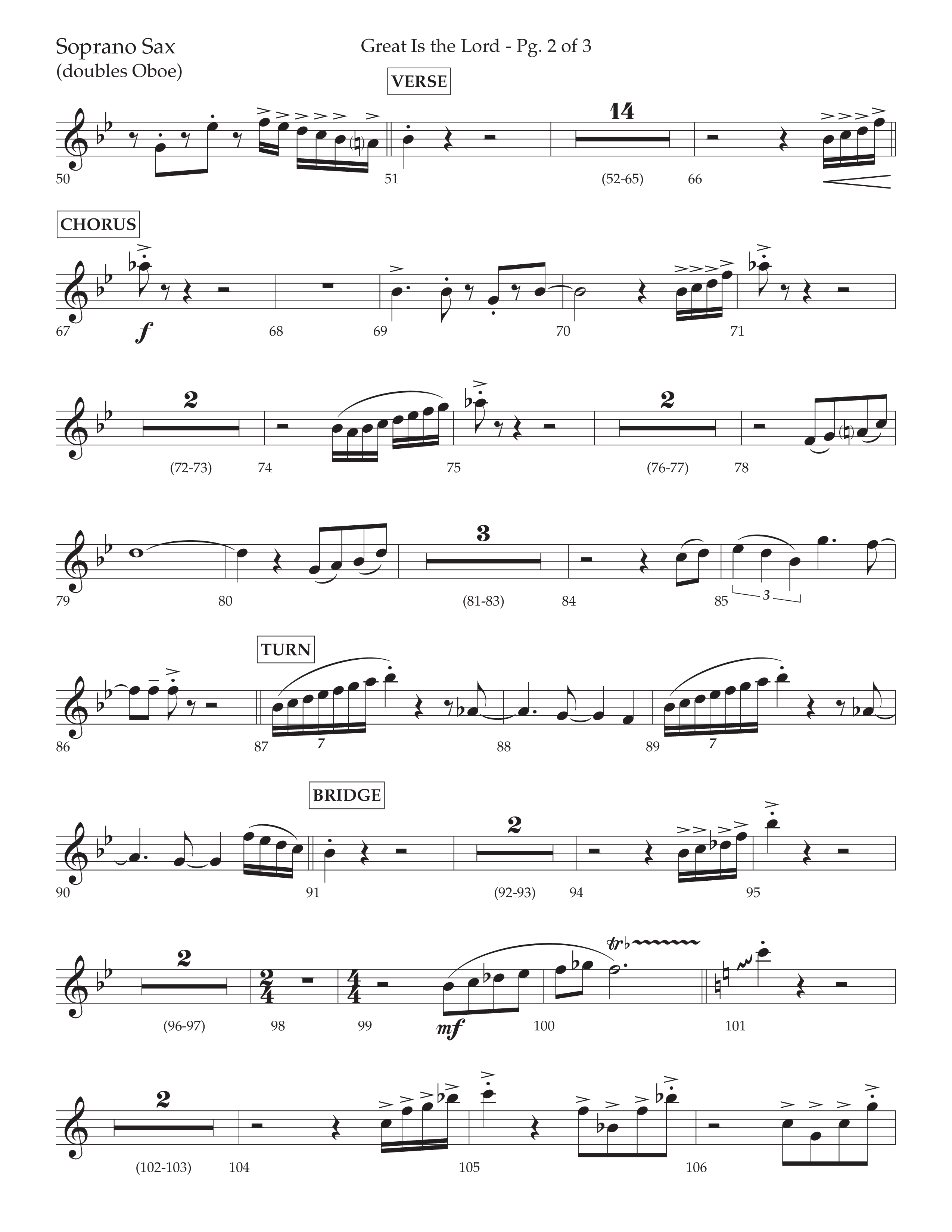 Great Is The Lord (with Blessing And Honor) (Choral Anthem SATB) Soprano Sax (Lifeway Choral / Arr. David Wise / Orch. Bradley Knight)