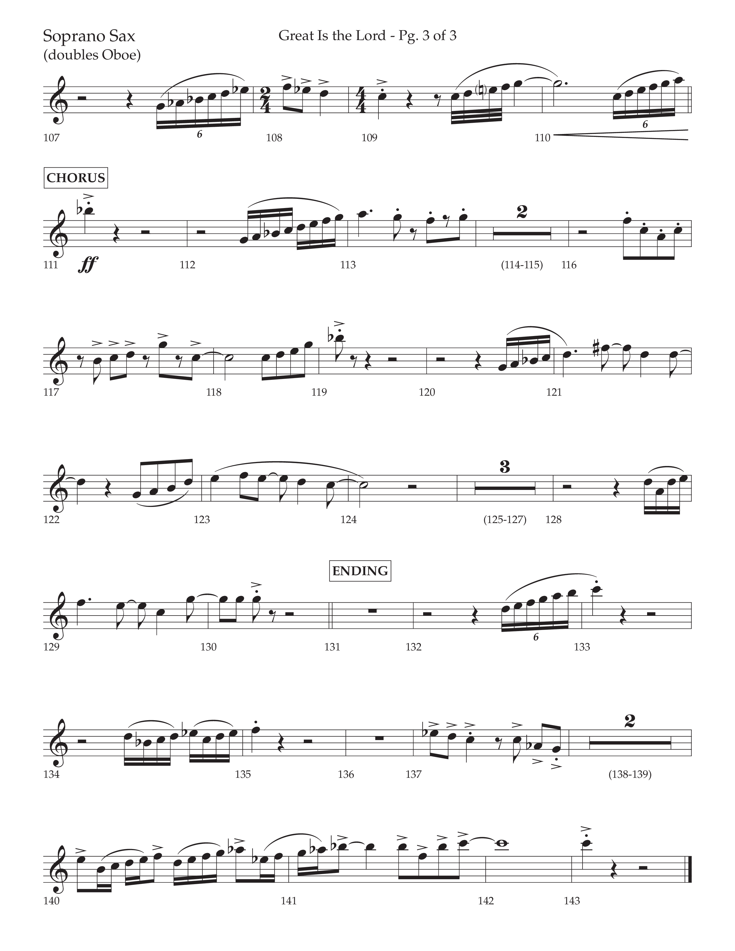 Great Is The Lord (with Blessing And Honor) (Choral Anthem SATB) Soprano Sax (Lifeway Choral / Arr. David Wise / Orch. Bradley Knight)