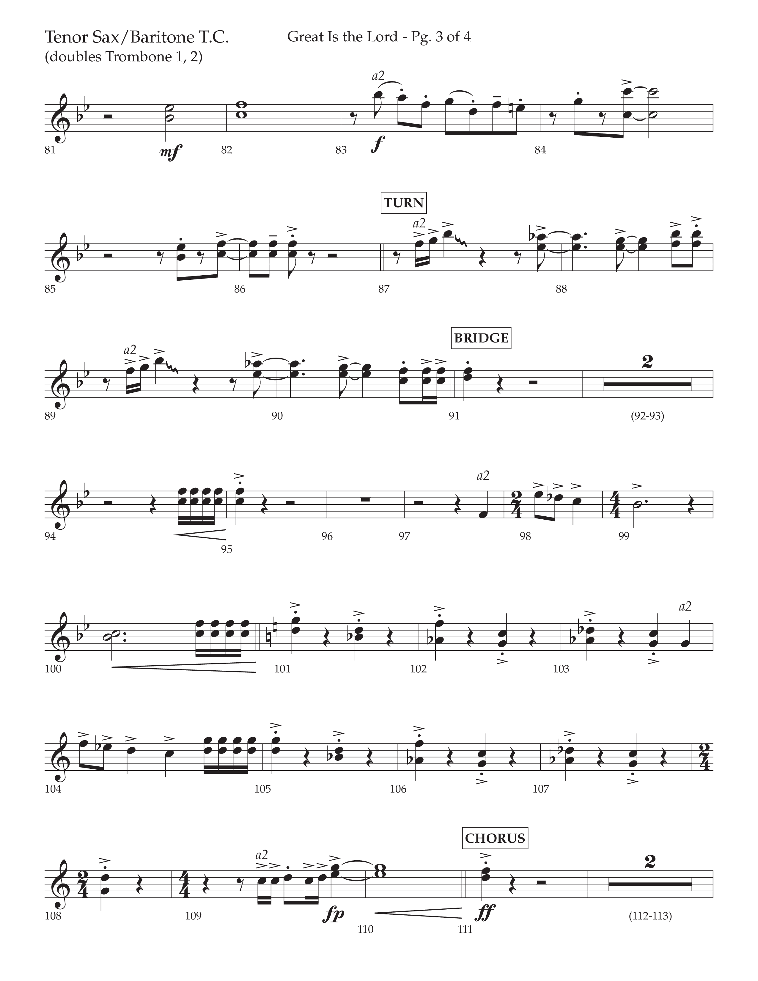 Great Is The Lord (with Blessing And Honor) (Choral Anthem SATB) Tenor Sax/Baritone T.C. (Lifeway Choral / Arr. David Wise / Orch. Bradley Knight)