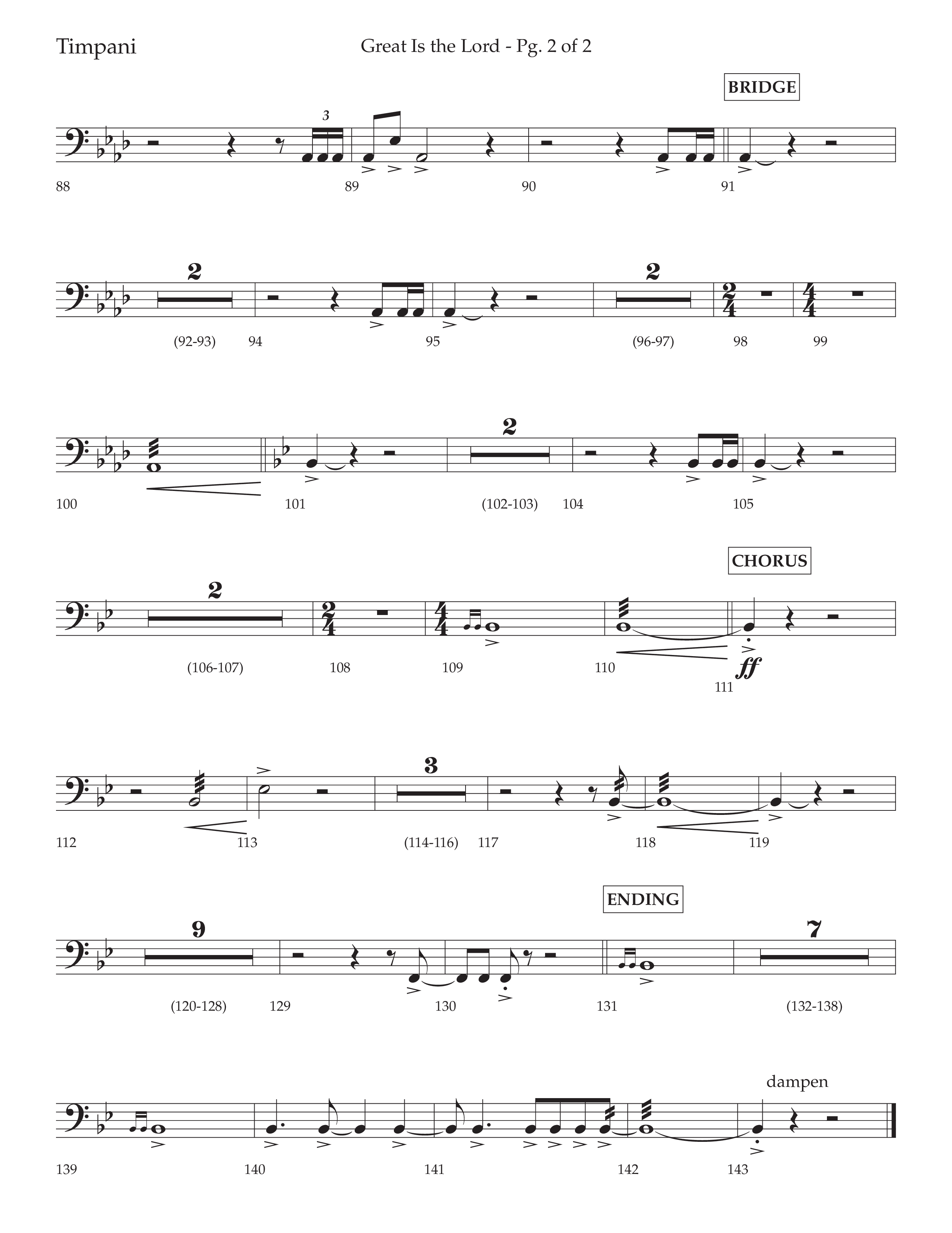 Great Is The Lord (with Blessing And Honor) (Choral Anthem SATB) Timpani (Lifeway Choral / Arr. David Wise / Orch. Bradley Knight)