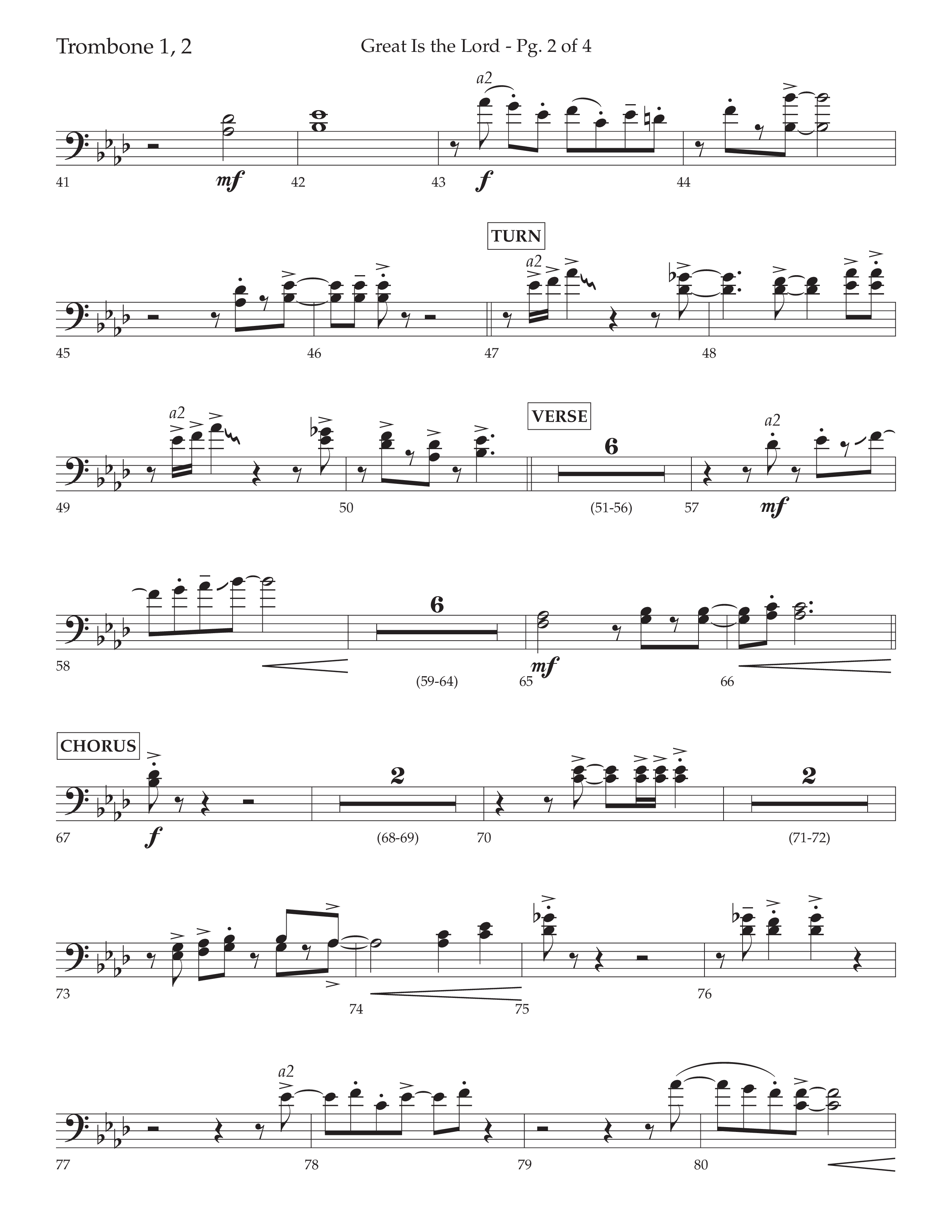 Great Is The Lord (with Blessing And Honor) (Choral Anthem SATB) Trombone 1/2 (Lifeway Choral / Arr. David Wise / Orch. Bradley Knight)