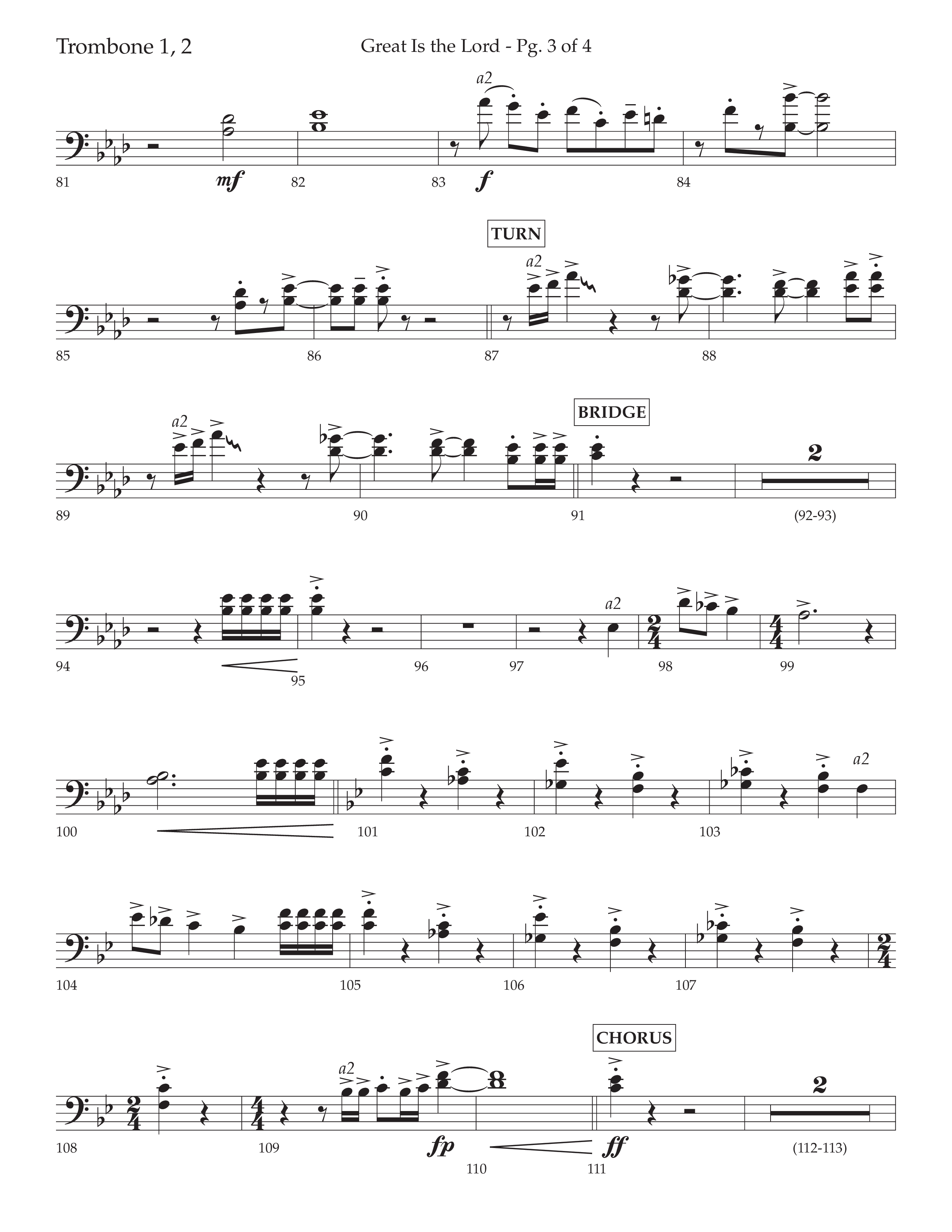 Great Is The Lord (with Blessing And Honor) (Choral Anthem SATB) Trombone 1/2 (Lifeway Choral / Arr. David Wise / Orch. Bradley Knight)