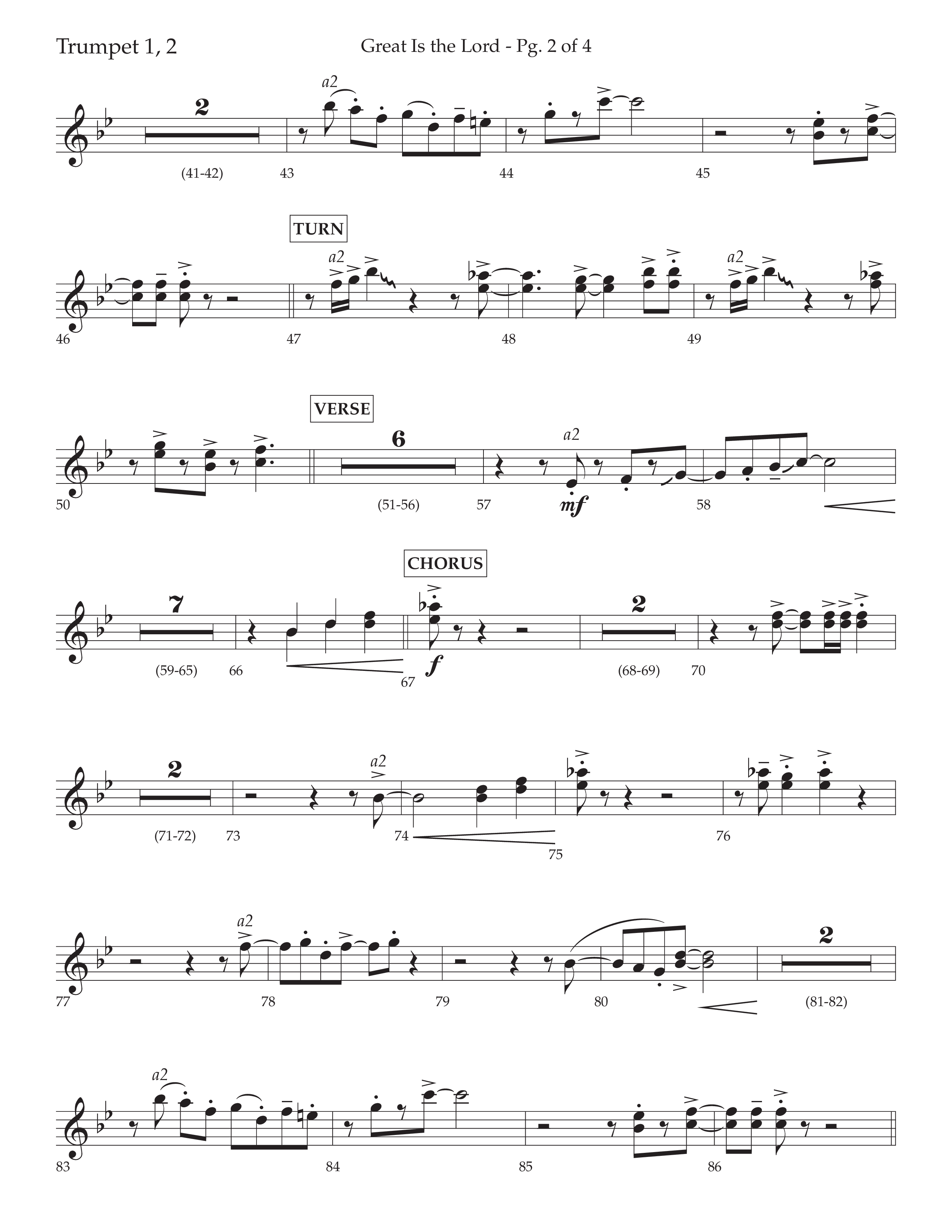 Great Is The Lord (with Blessing And Honor) (Choral Anthem SATB) Trumpet 1,2 (Lifeway Choral / Arr. David Wise / Orch. Bradley Knight)