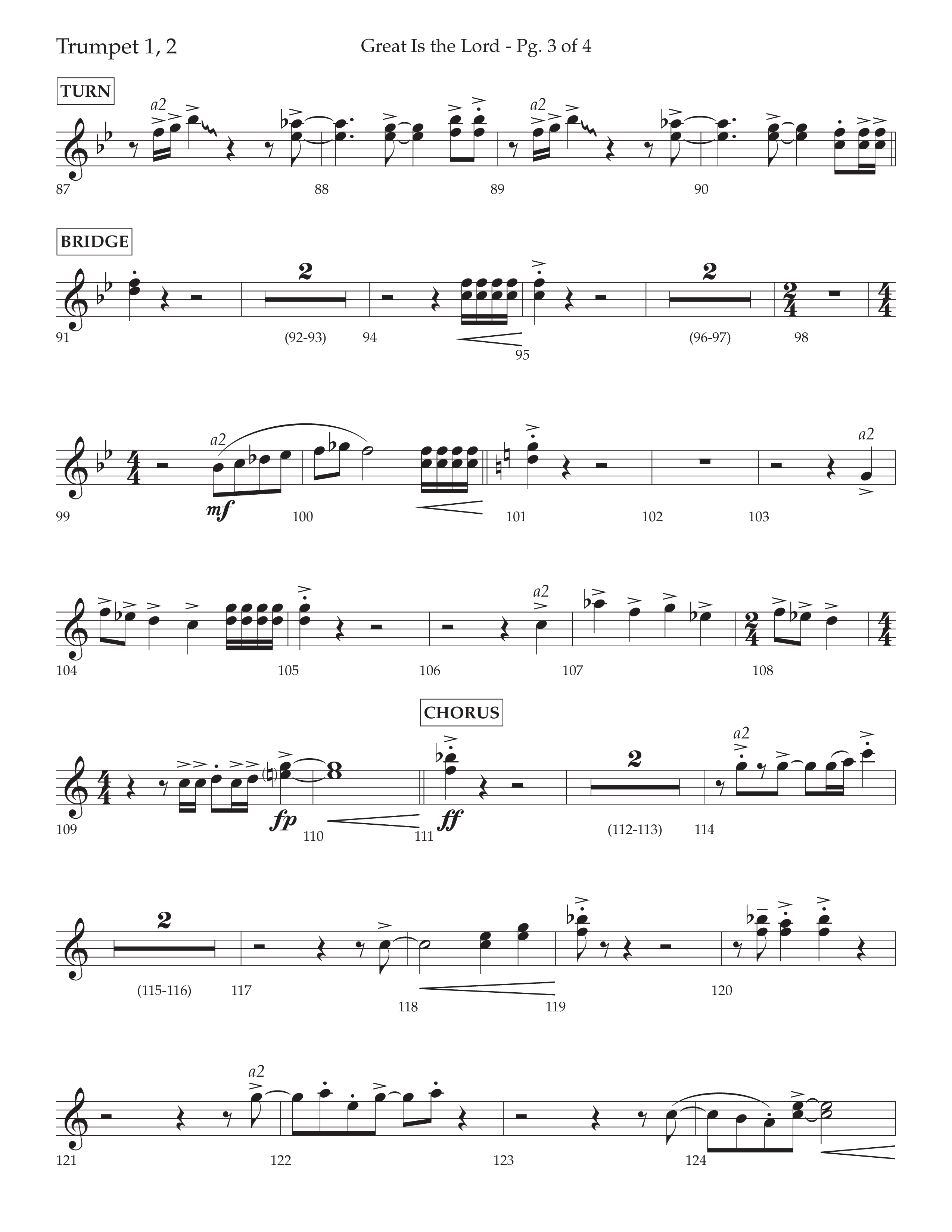 Great Is The Lord (with Blessing And Honor) (Choral Anthem SATB) Trumpet 1,2 (Lifeway Choral / Arr. David Wise / Orch. Bradley Knight)