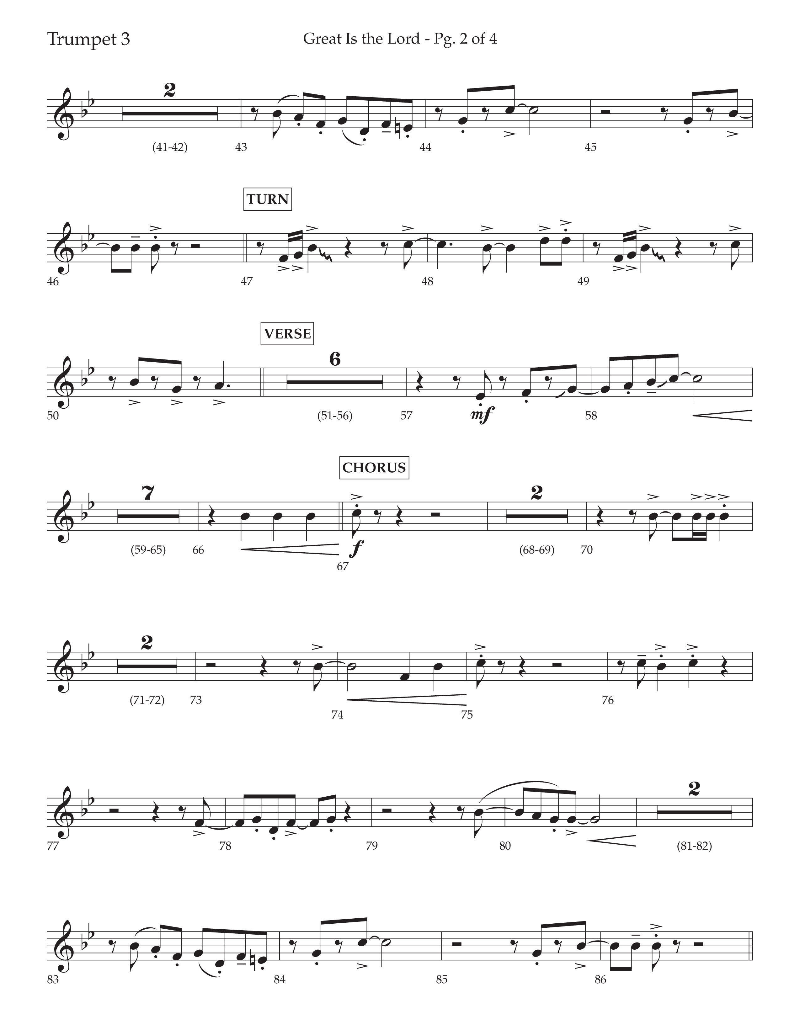 Great Is The Lord (with Blessing And Honor) (Choral Anthem SATB) Trumpet 3 (Lifeway Choral / Arr. David Wise / Orch. Bradley Knight)