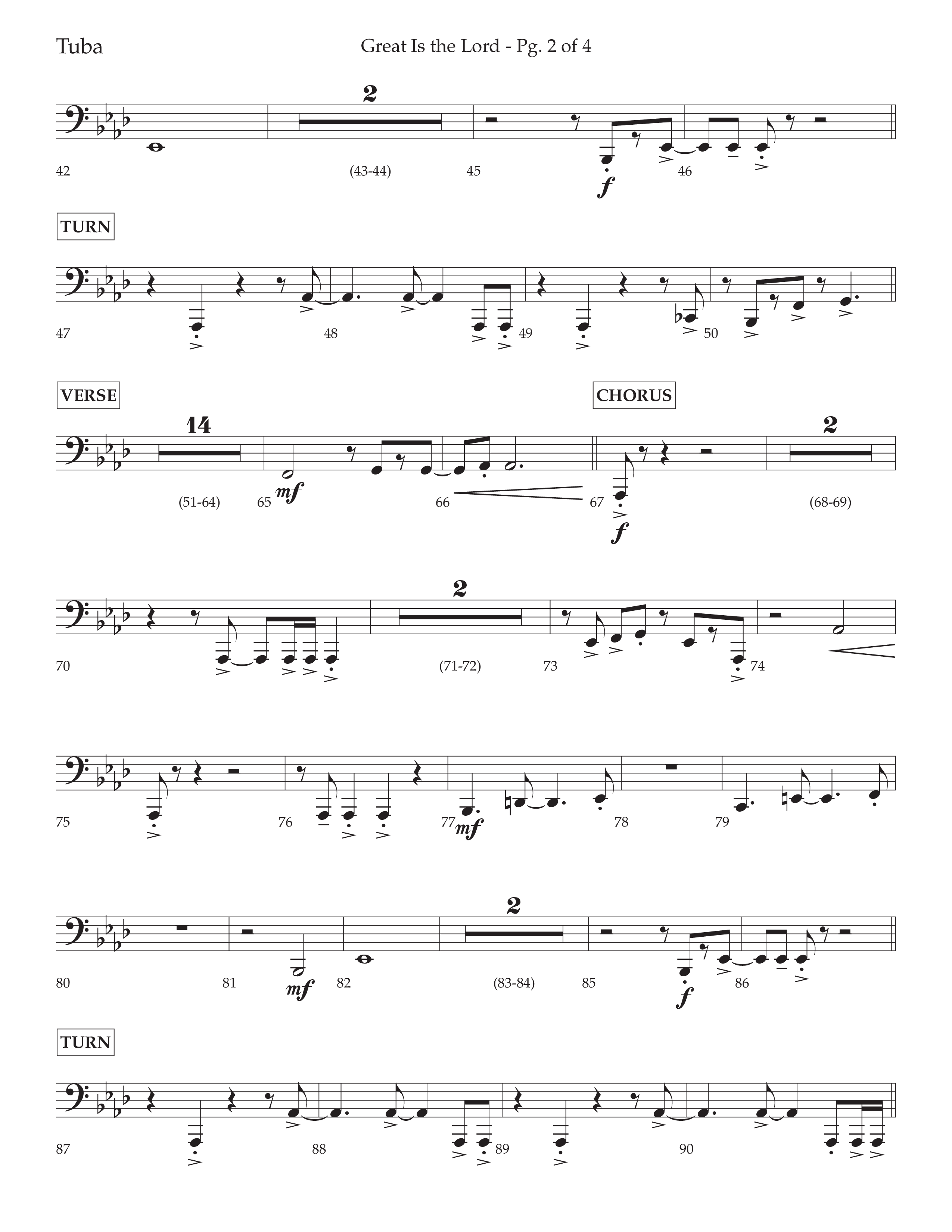 Great Is The Lord (with Blessing And Honor) (Choral Anthem SATB) Tuba (Lifeway Choral / Arr. David Wise / Orch. Bradley Knight)