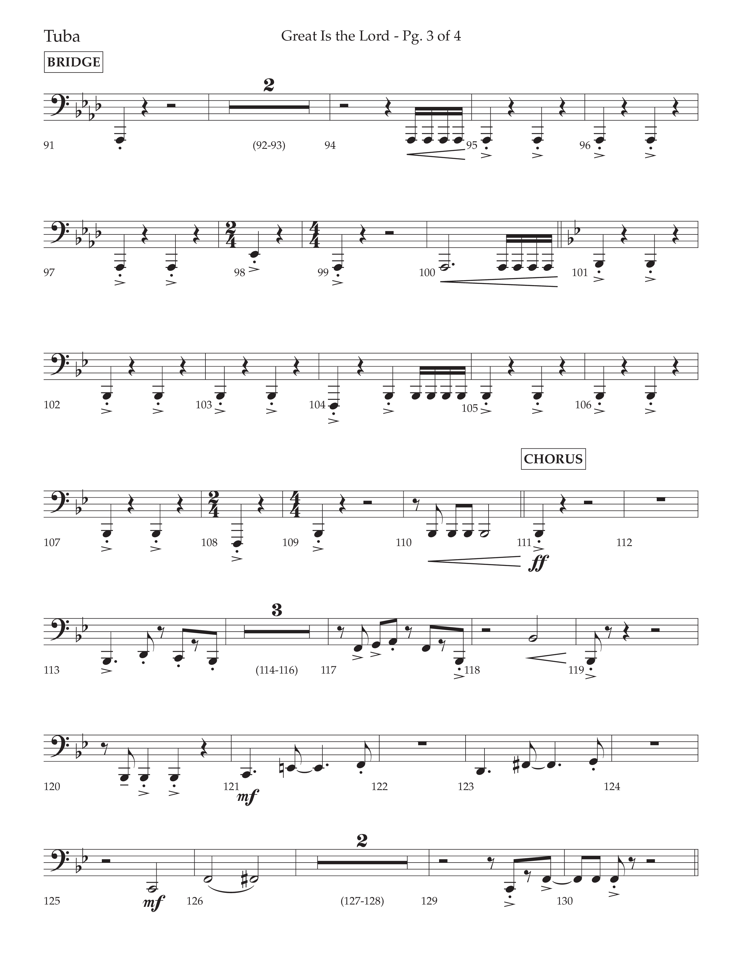 Great Is The Lord (with Blessing And Honor) (Choral Anthem SATB) Tuba (Lifeway Choral / Arr. David Wise / Orch. Bradley Knight)