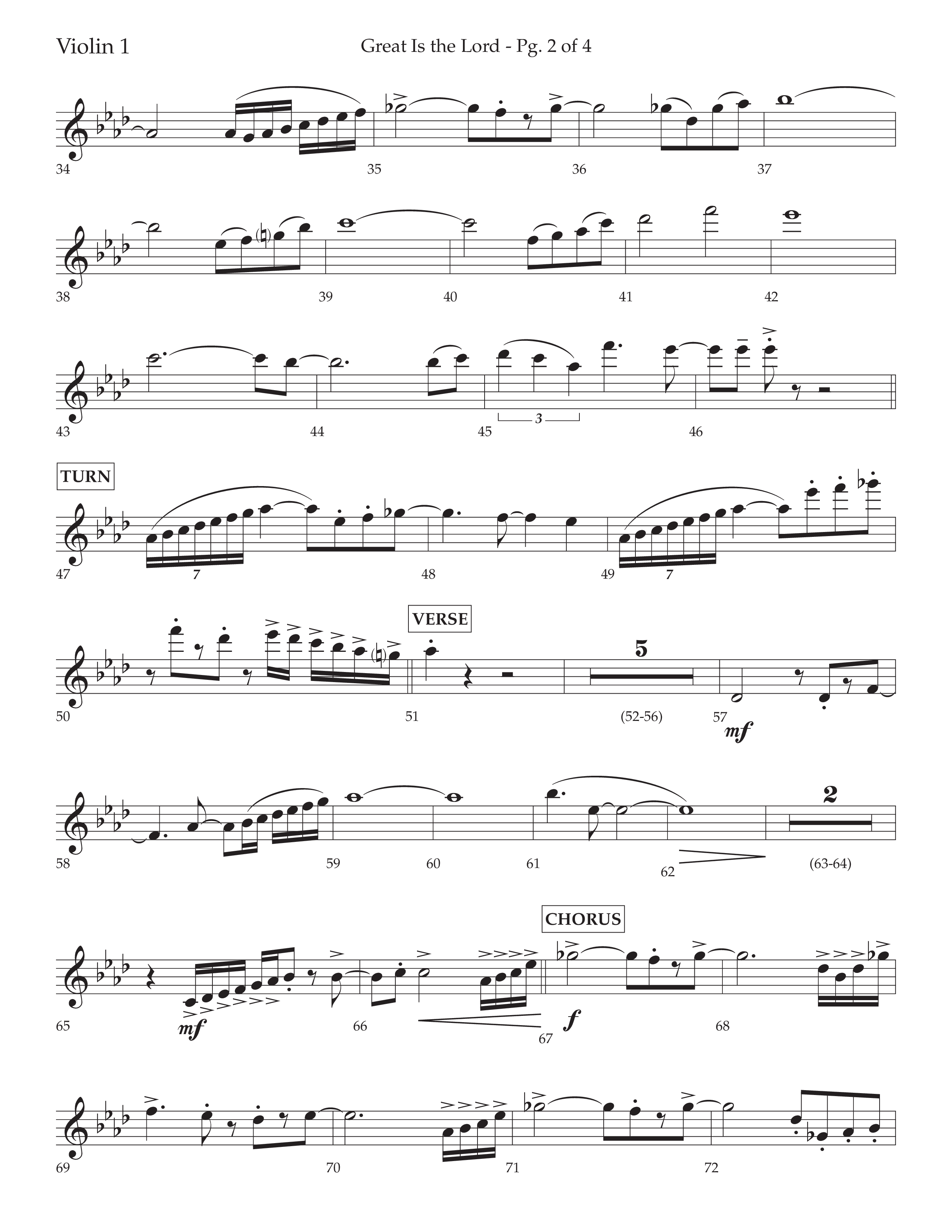 Great Is The Lord (with Blessing And Honor) (Choral Anthem SATB) Violin 1 (Lifeway Choral / Arr. David Wise / Orch. Bradley Knight)