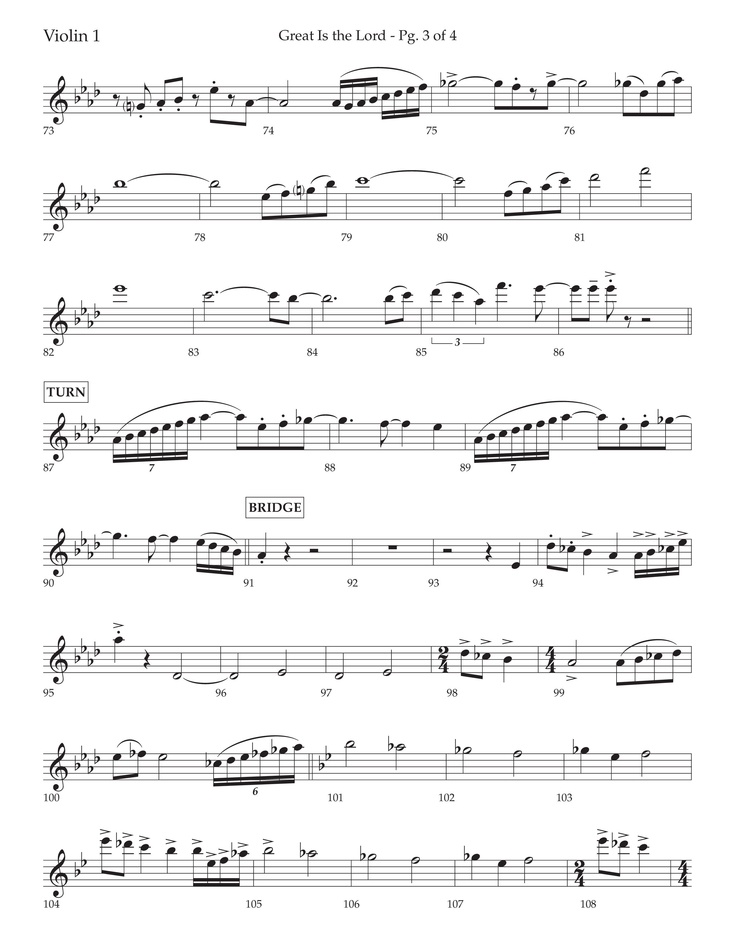 Great Is The Lord (with Blessing And Honor) (Choral Anthem SATB) Violin 1 (Lifeway Choral / Arr. David Wise / Orch. Bradley Knight)