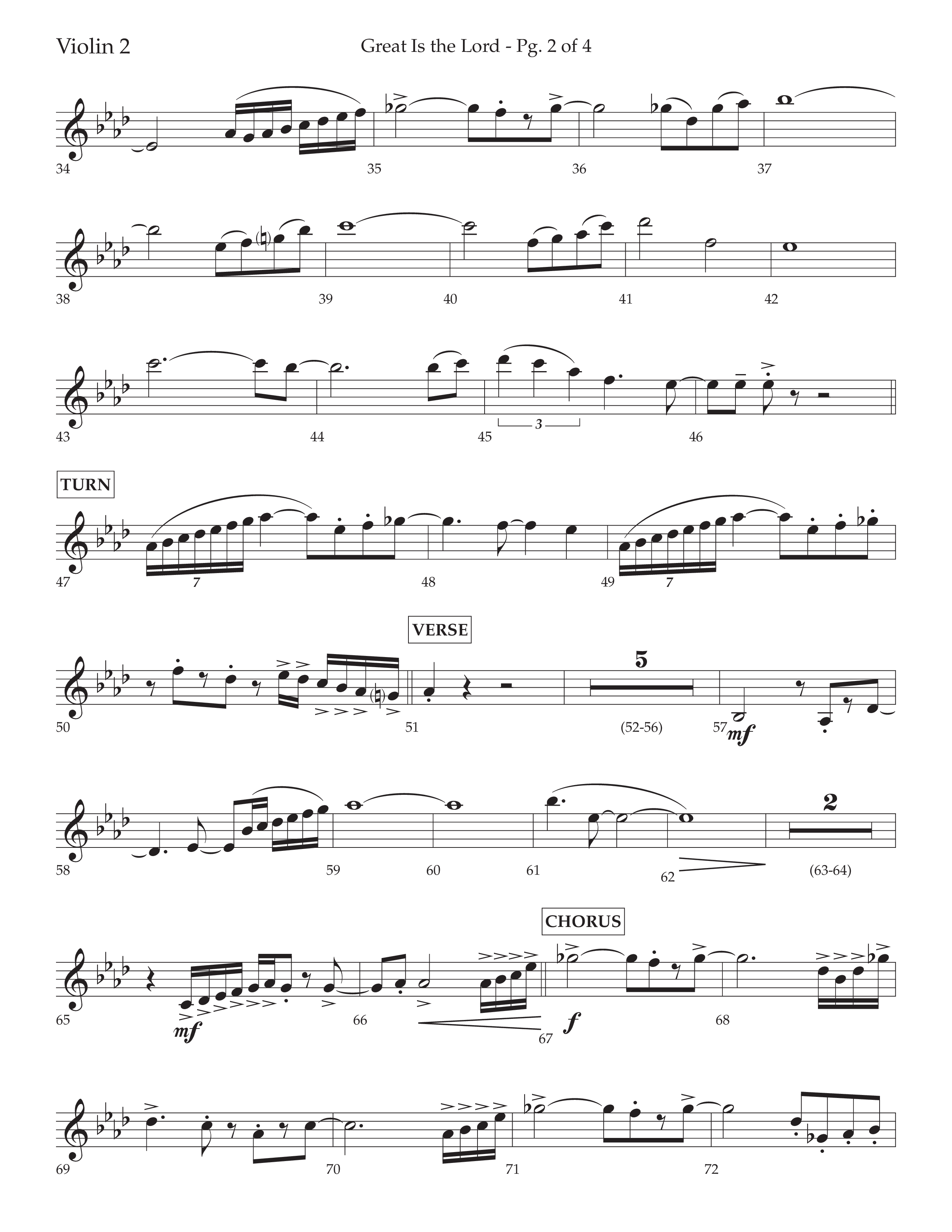 Great Is The Lord (with Blessing And Honor) (Choral Anthem SATB) Violin 2 (Lifeway Choral / Arr. David Wise / Orch. Bradley Knight)