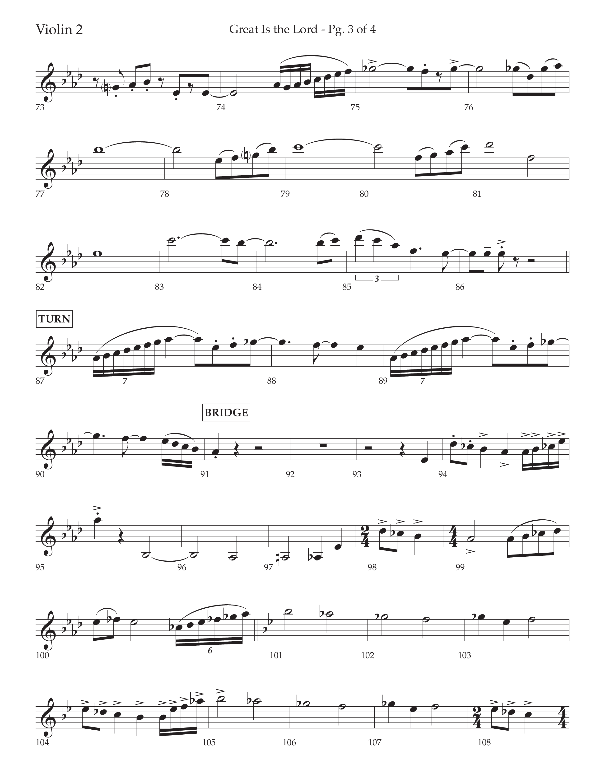 Great Is The Lord (with Blessing And Honor) (Choral Anthem SATB) Violin 2 (Lifeway Choral / Arr. David Wise / Orch. Bradley Knight)