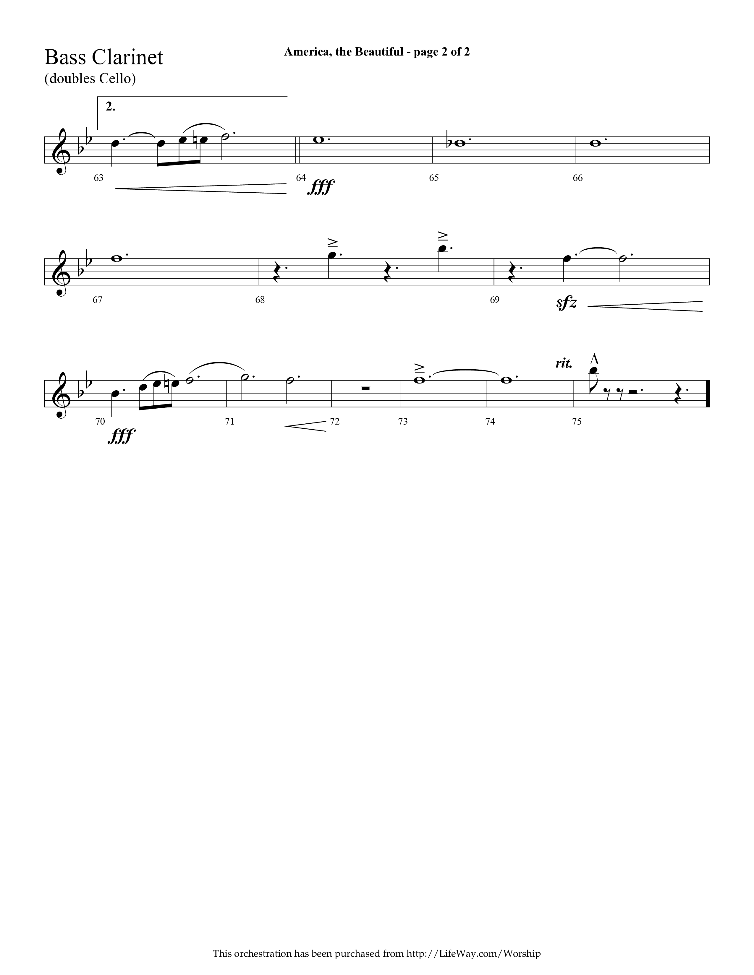 America The Beautiful (with Freedoms Song) (Choral Anthem SATB) Bass Clarinet (Lifeway Choral / Arr. Cliff Duren)