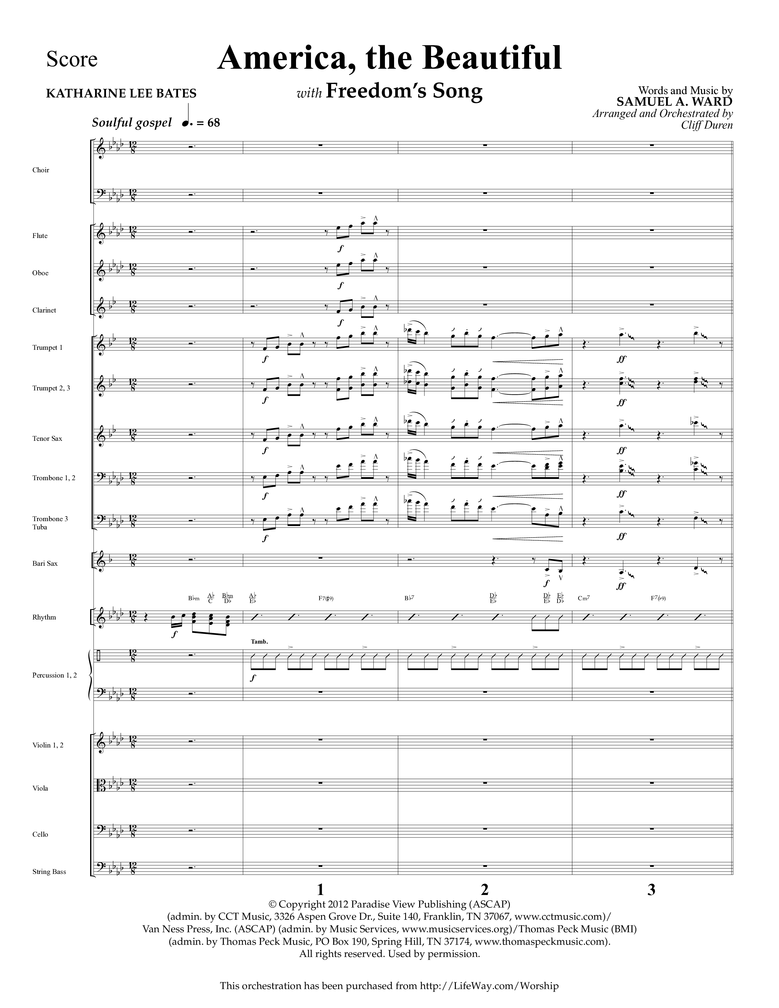 America The Beautiful (with Freedoms Song) (Choral Anthem SATB) Conductor's Score (Lifeway Choral / Arr. Cliff Duren)