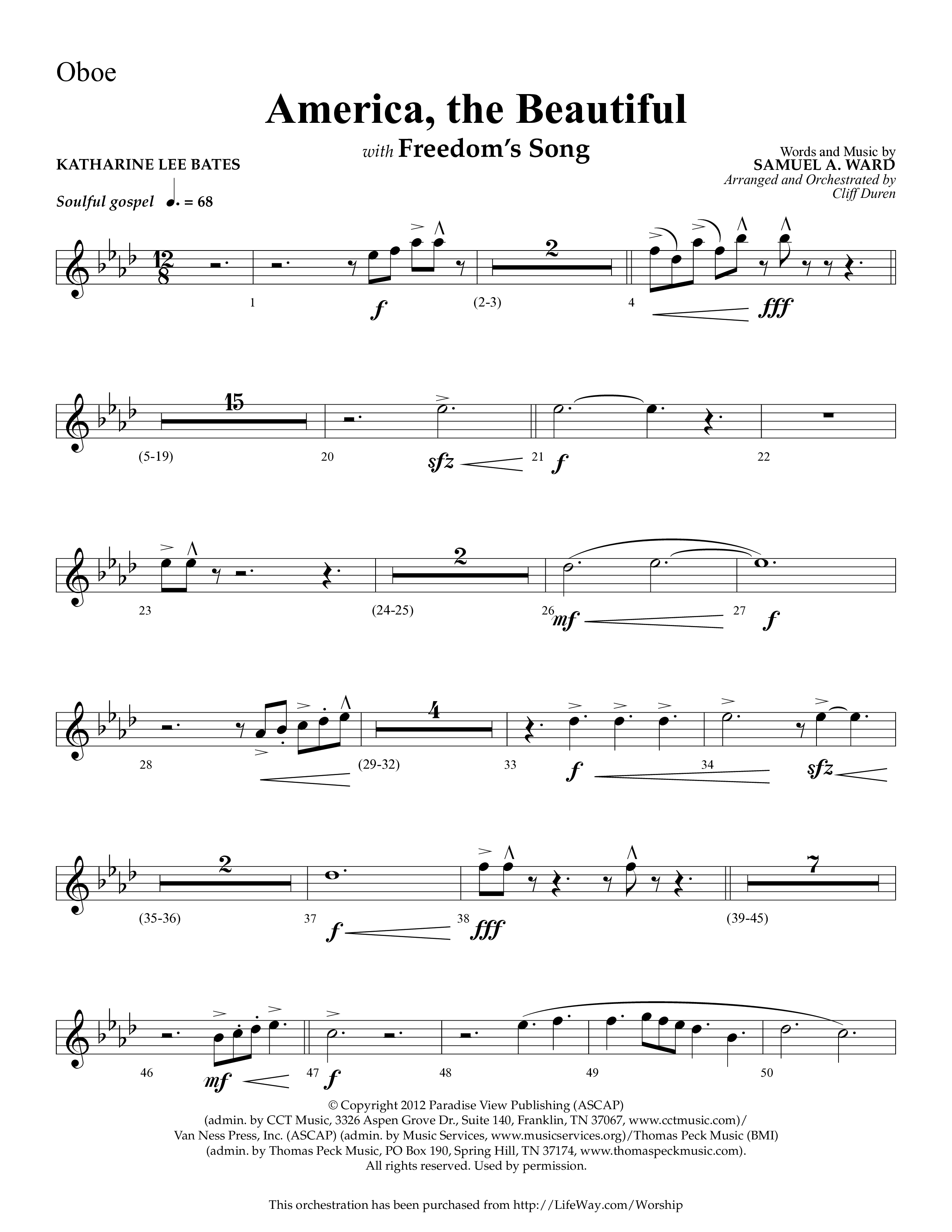 America The Beautiful (with Freedoms Song) (Choral Anthem SATB) Oboe (Lifeway Choral / Arr. Cliff Duren)