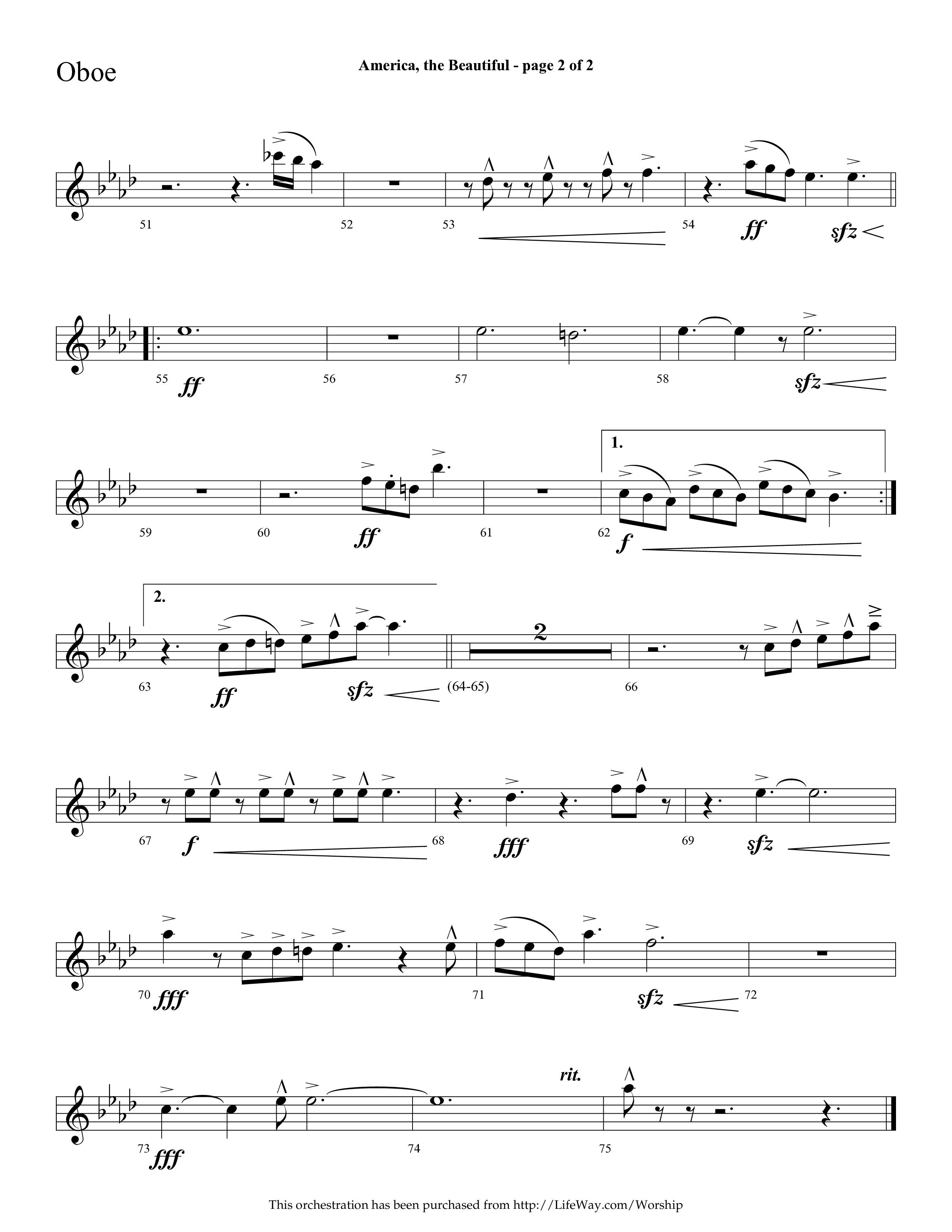 America The Beautiful (with Freedoms Song) (Choral Anthem SATB) Oboe (Lifeway Choral / Arr. Cliff Duren)