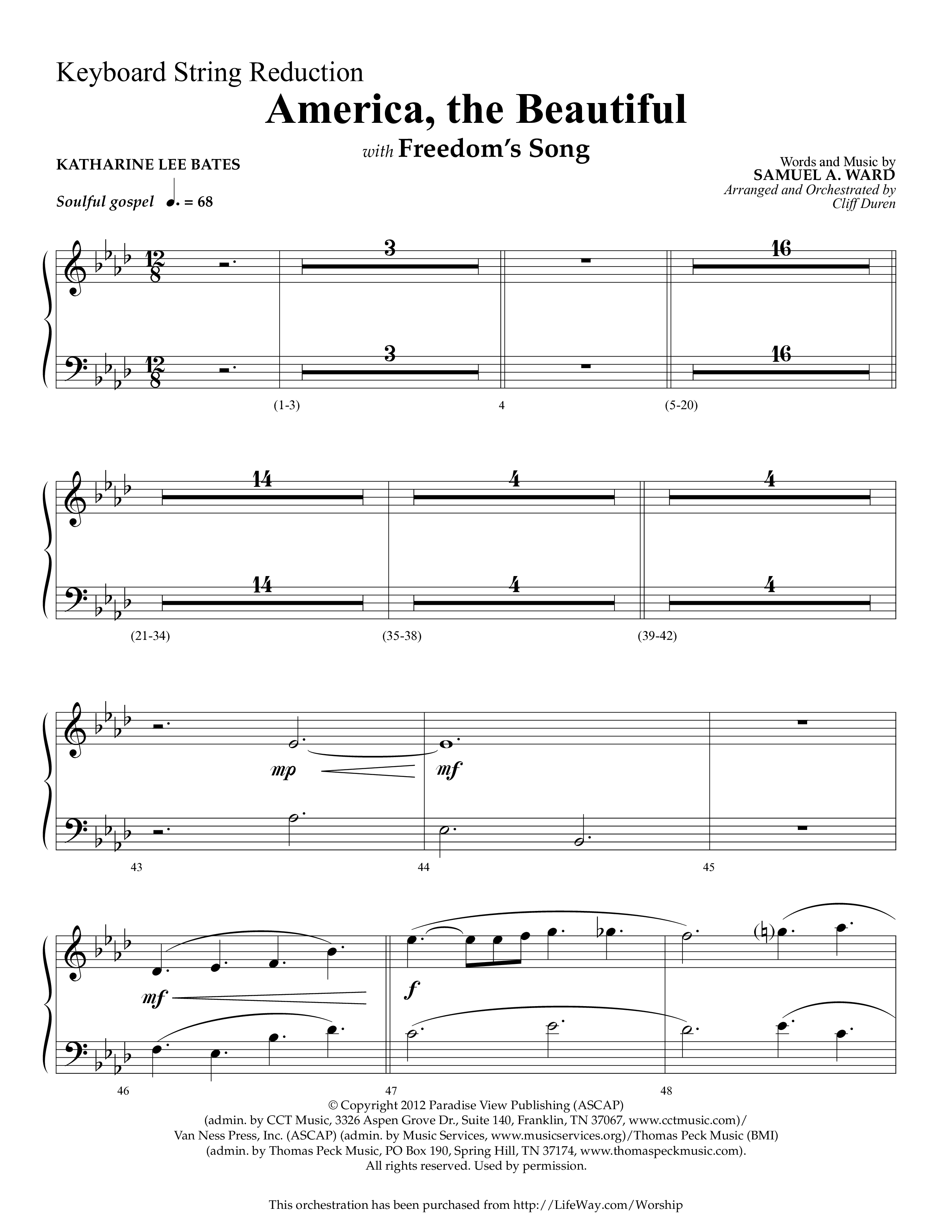 America The Beautiful (with Freedoms Song) (Choral Anthem SATB) String Reduction (Lifeway Choral / Arr. Cliff Duren)