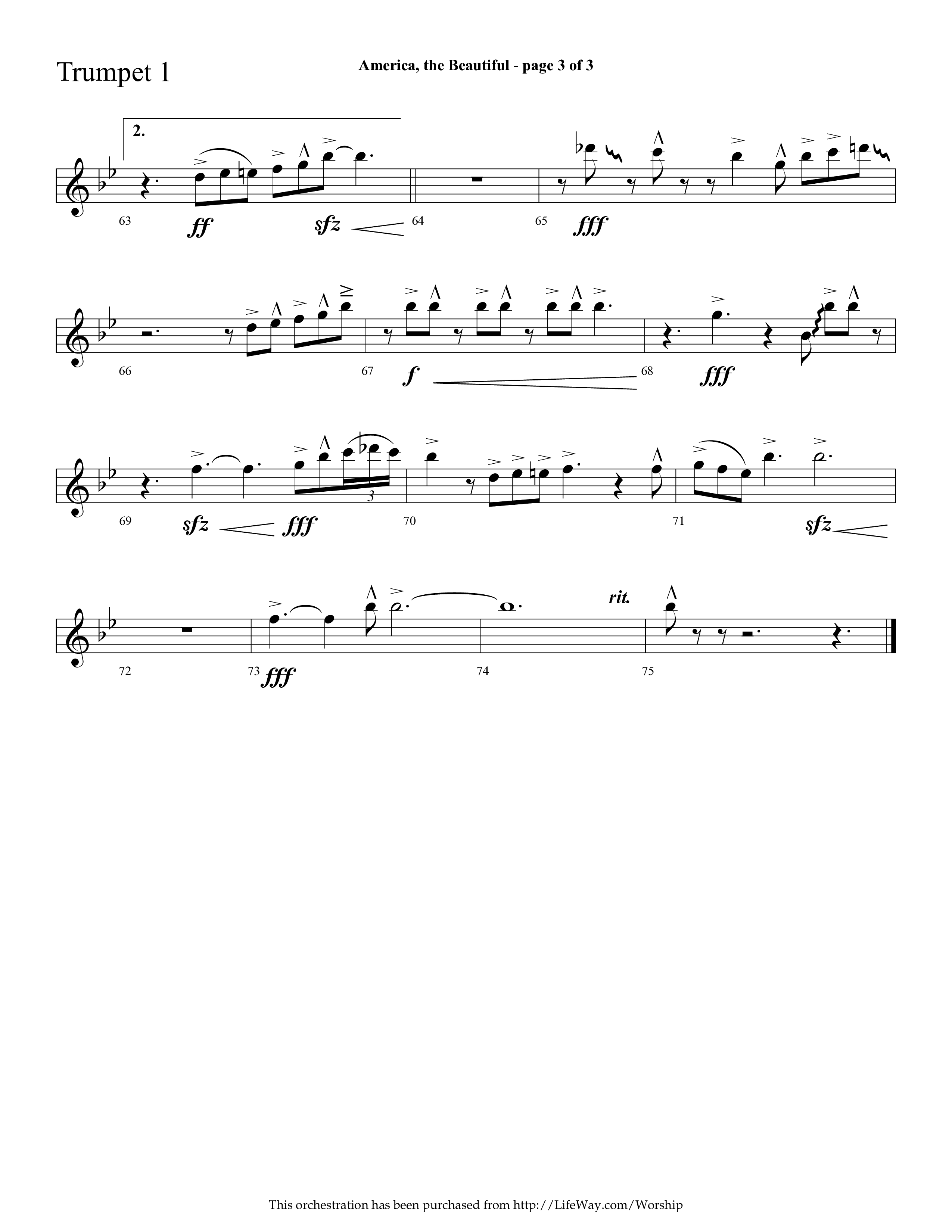 America The Beautiful (with Freedoms Song) (Choral Anthem SATB) Trumpet 1 (Lifeway Choral / Arr. Cliff Duren)