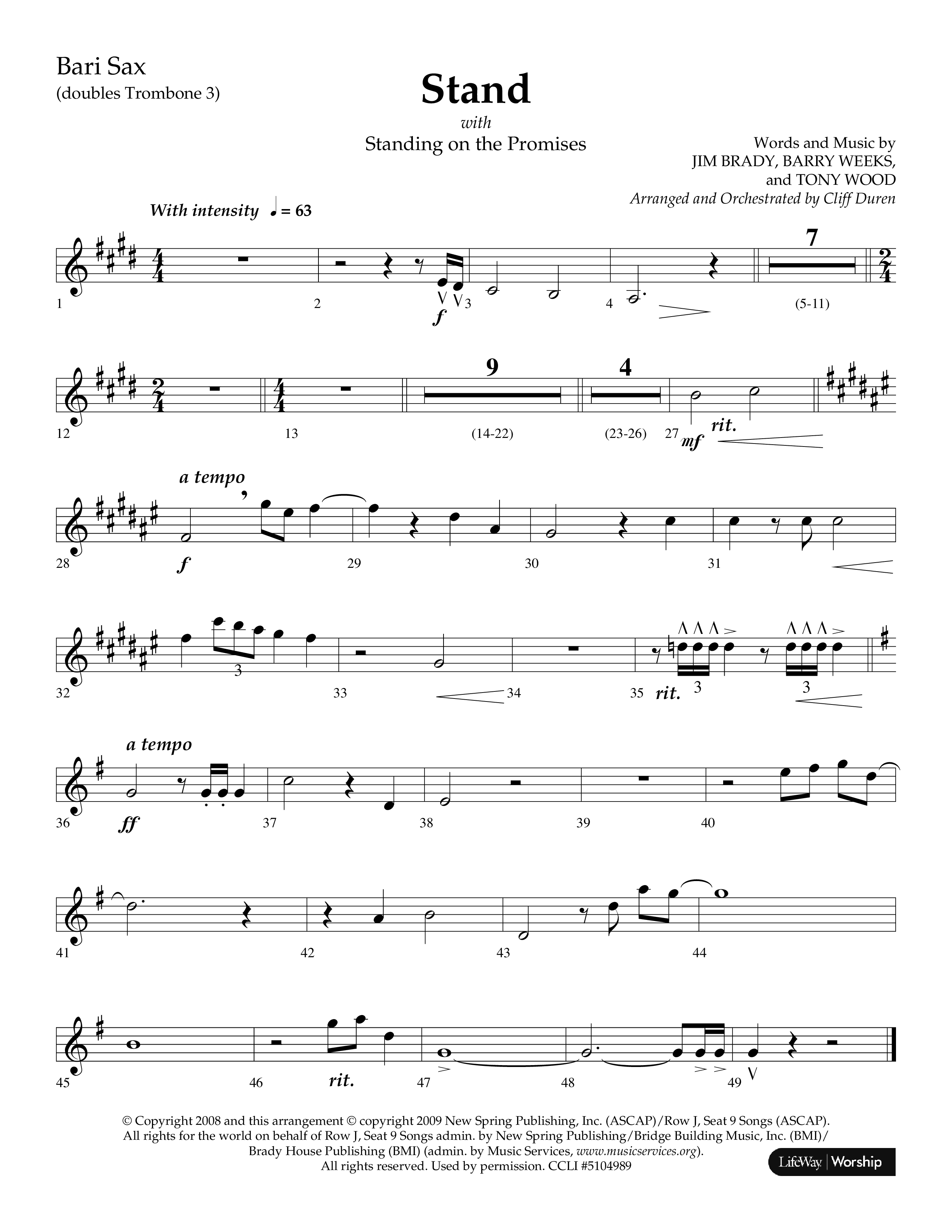 Stand (with Standing On The Promises) (Choral Anthem SATB) Bari Sax (Lifeway Choral / Arr. Cliff Duren)