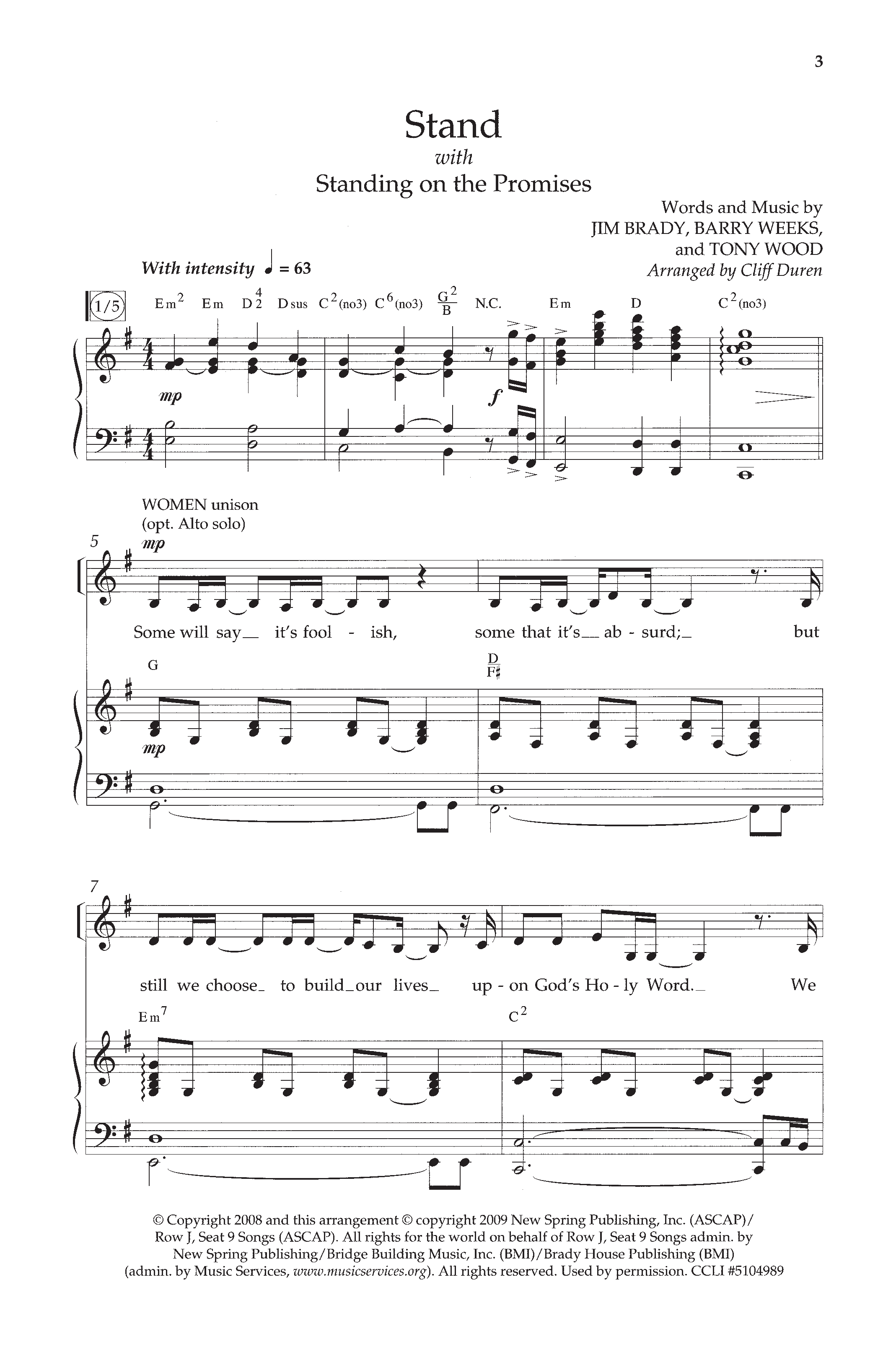 Stand (with Standing On The Promises) (Choral Anthem SATB) Anthem (SATB/Piano) (Lifeway Choral / Arr. Cliff Duren)