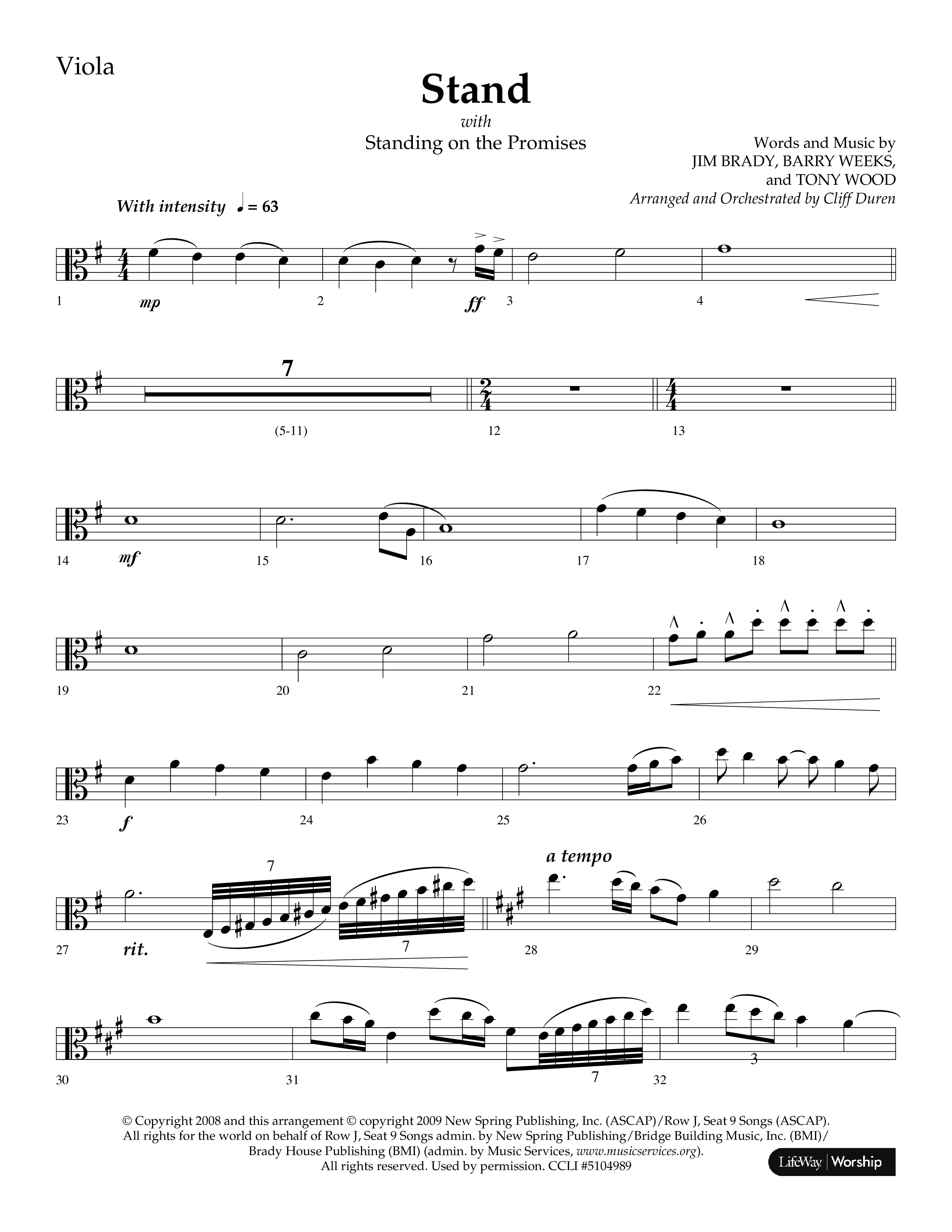 Stand (with Standing On The Promises) (Choral Anthem SATB) Viola (Lifeway Choral / Arr. Cliff Duren)