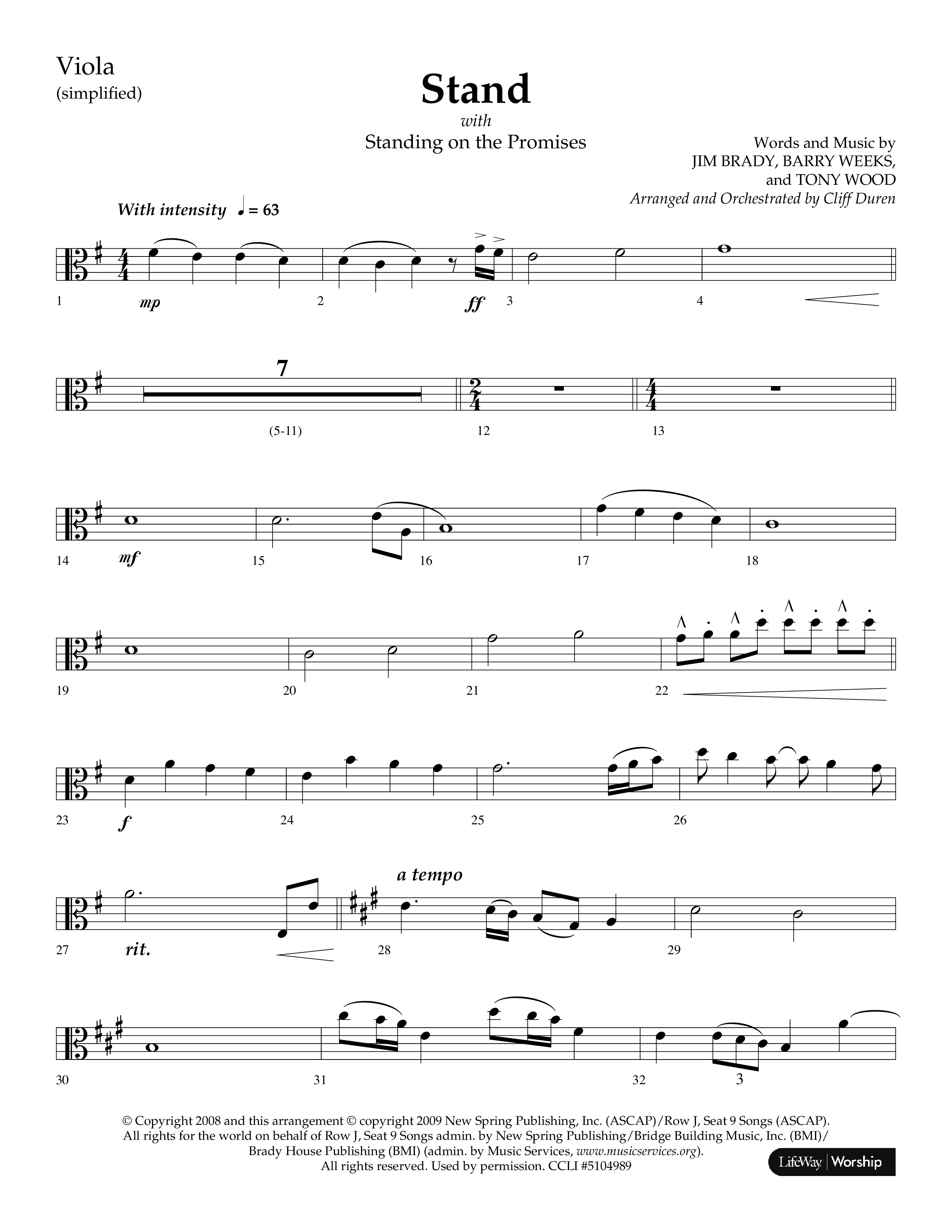 Stand (with Standing On The Promises) (Choral Anthem SATB) Viola (Lifeway Choral / Arr. Cliff Duren)