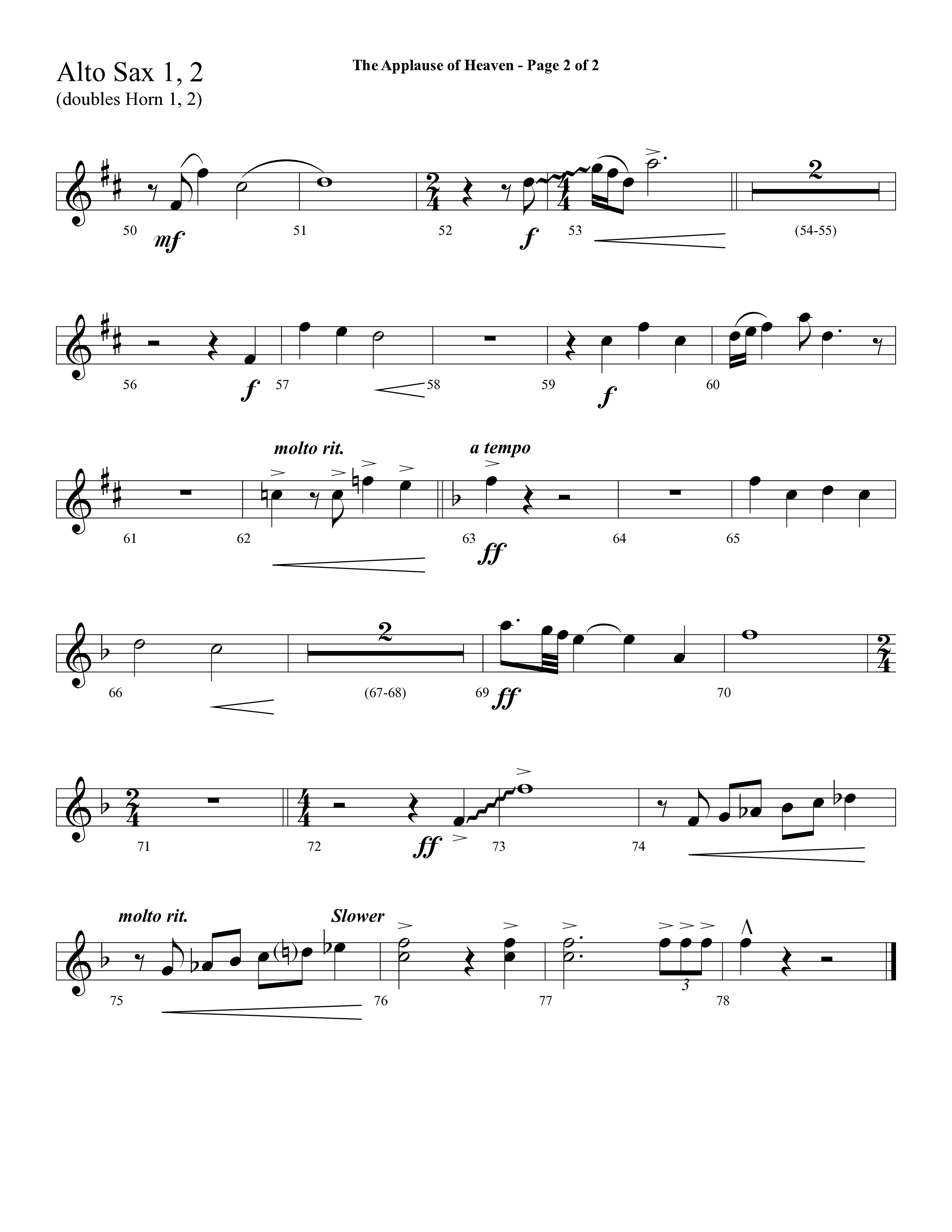 The Applause Of Heaven (Choral Anthem SATB) Alto Sax 1/2 (Lifeway Choral / Arr. Cliff Duren)