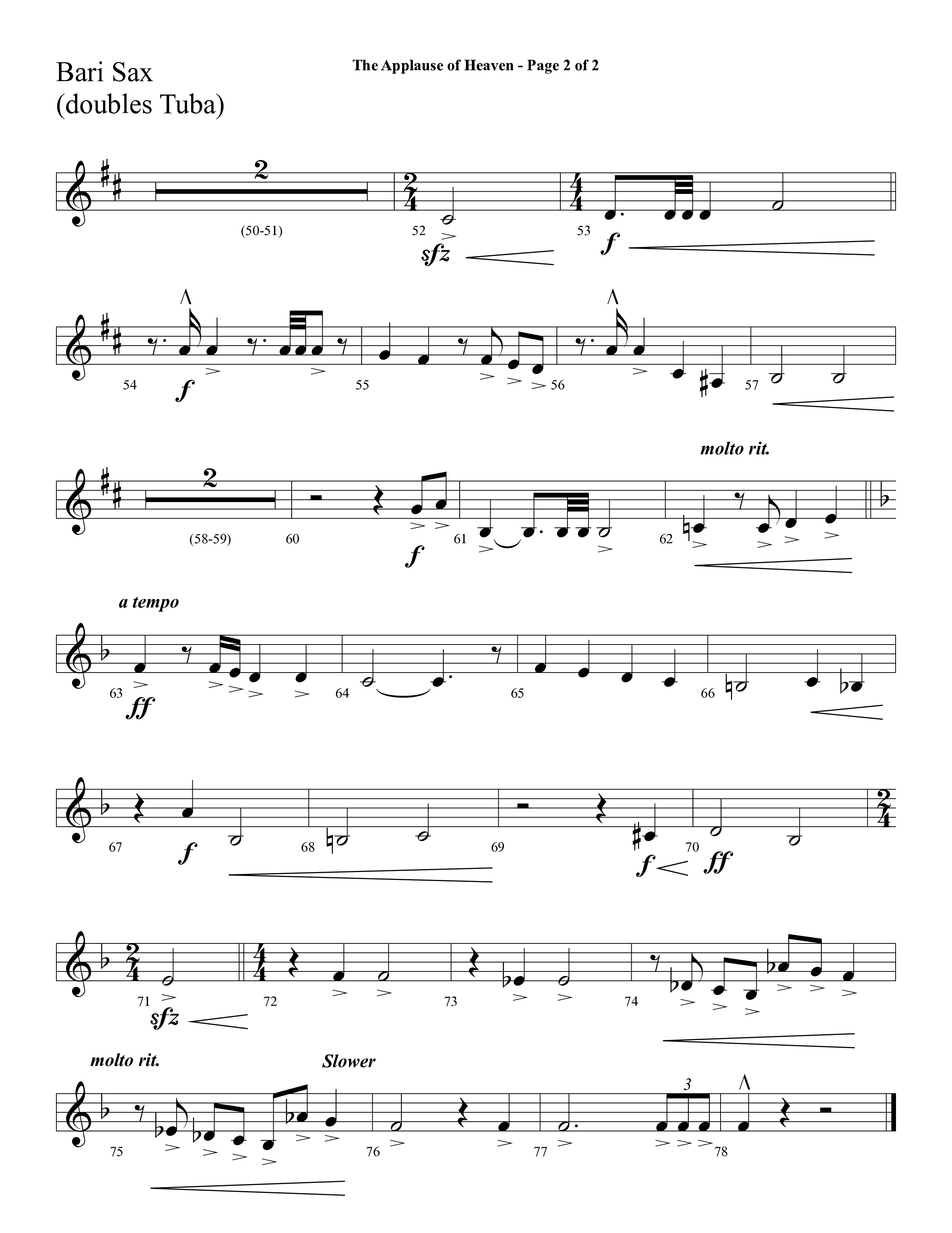 The Applause Of Heaven (Choral Anthem SATB) Bari Sax (Lifeway Choral / Arr. Cliff Duren)