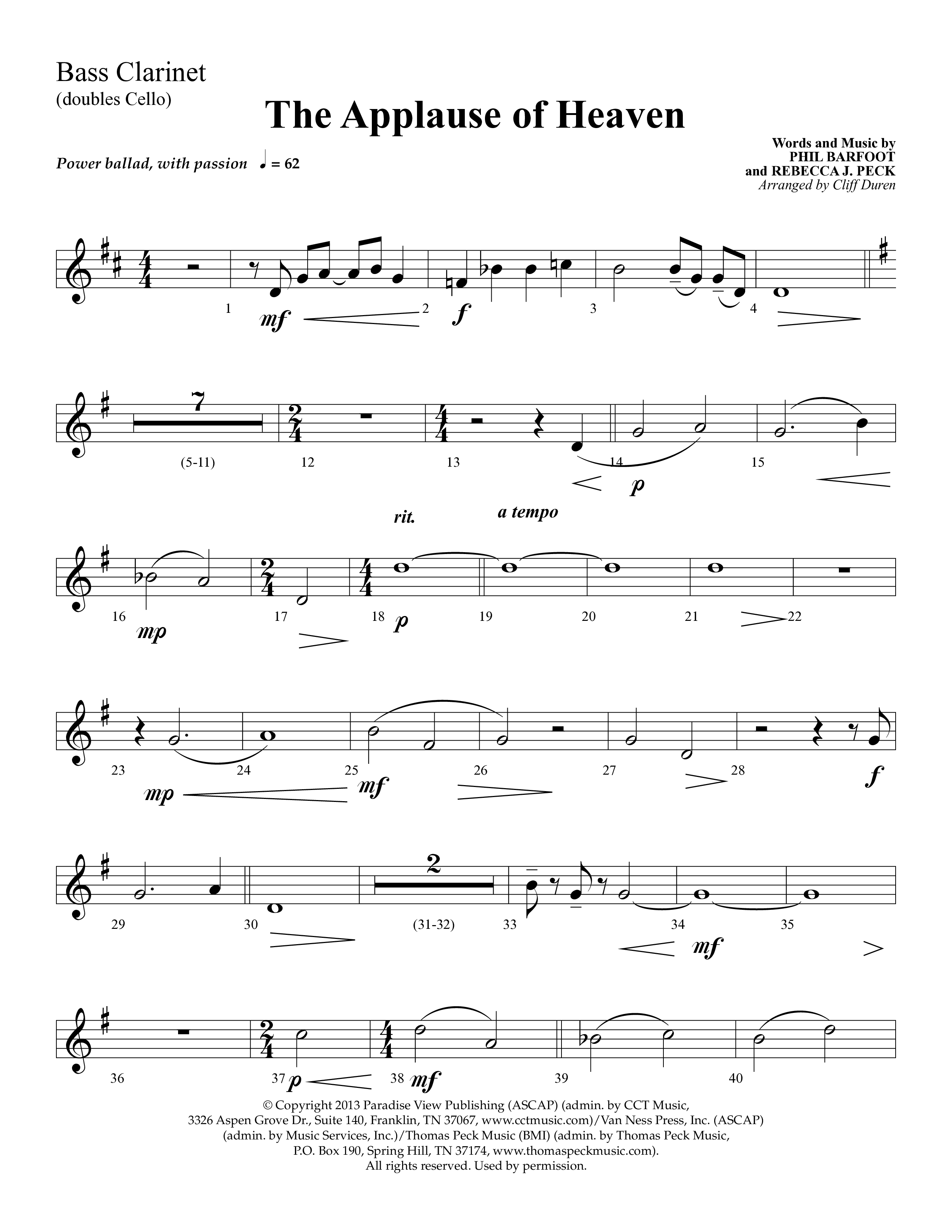 The Applause Of Heaven (Choral Anthem SATB) Bass Clarinet (Lifeway Choral / Arr. Cliff Duren)