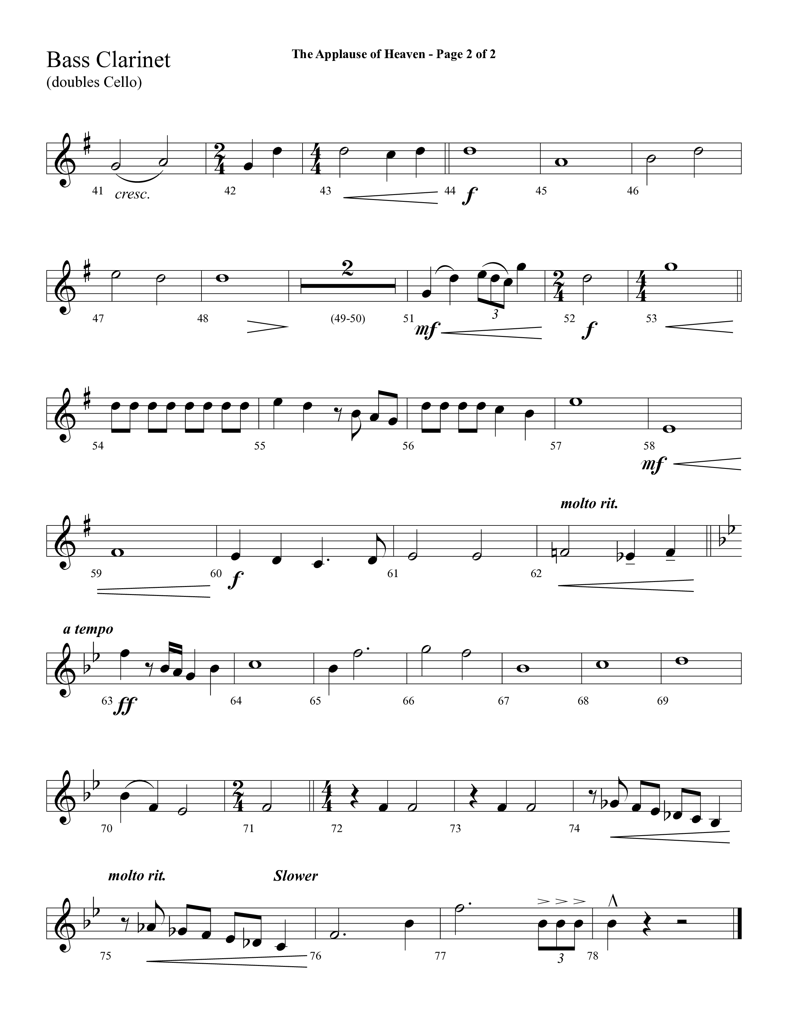 The Applause Of Heaven (Choral Anthem SATB) Bass Clarinet (Lifeway Choral / Arr. Cliff Duren)