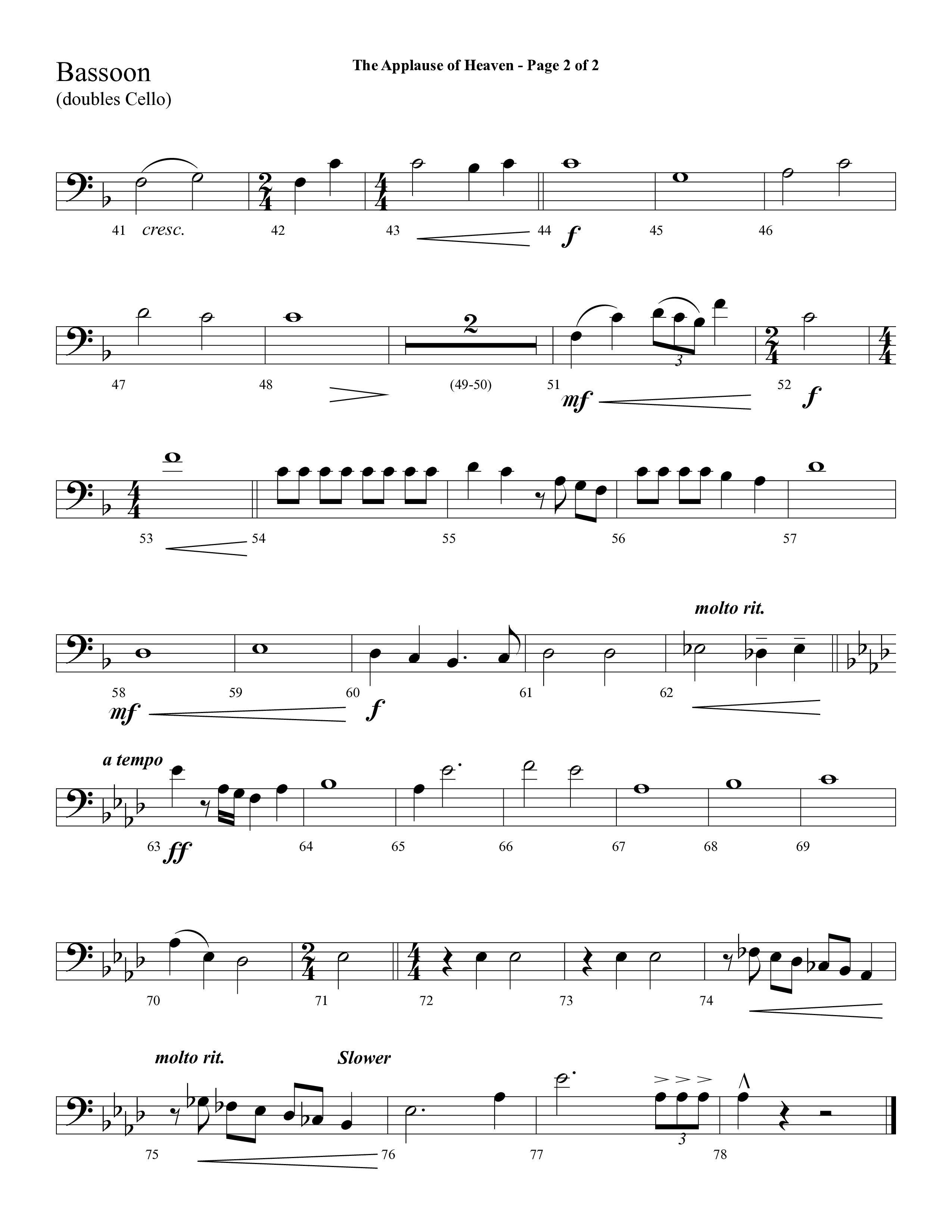 The Applause Of Heaven (Choral Anthem SATB) Bassoon (Lifeway Choral / Arr. Cliff Duren)