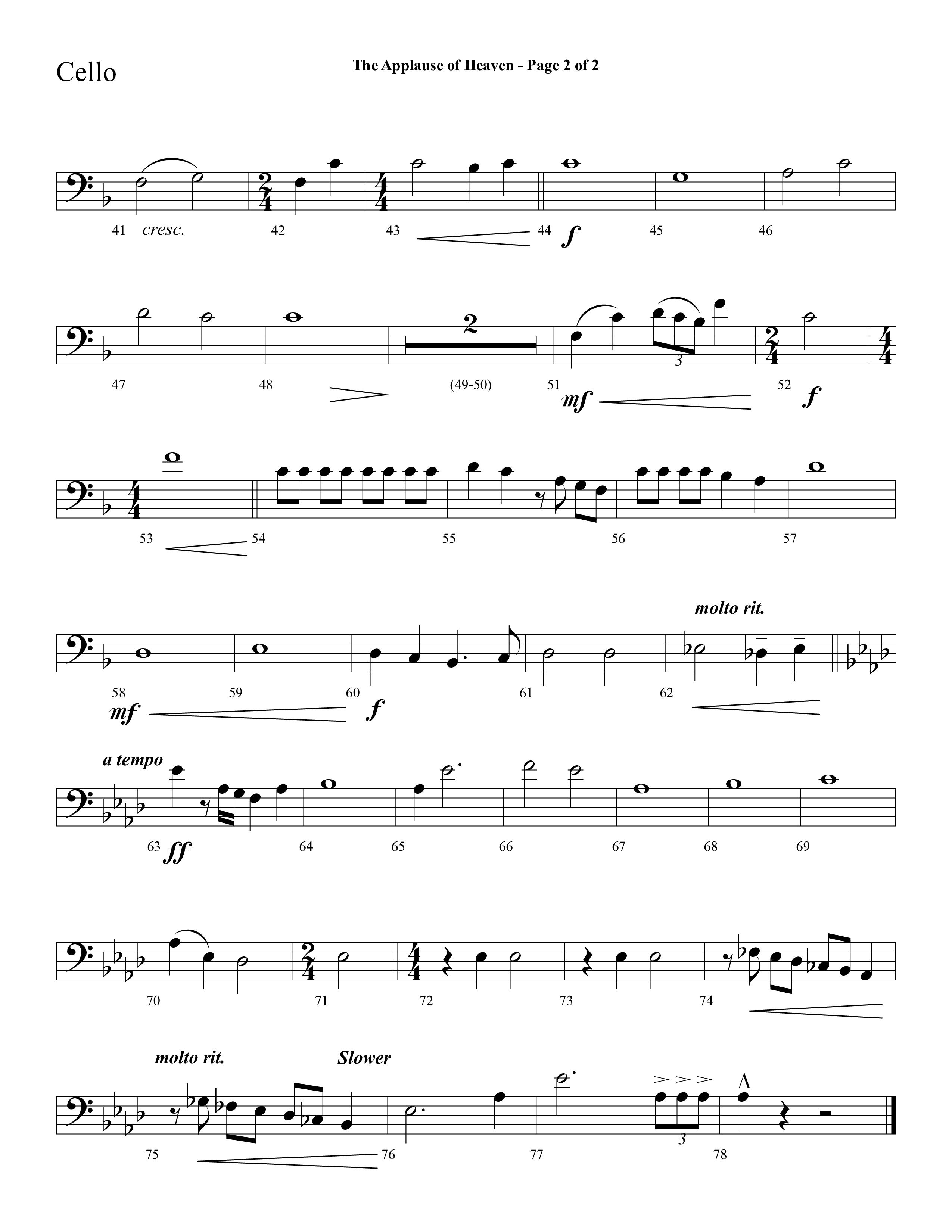 The Applause Of Heaven (Choral Anthem SATB) Cello (Lifeway Choral / Arr. Cliff Duren)