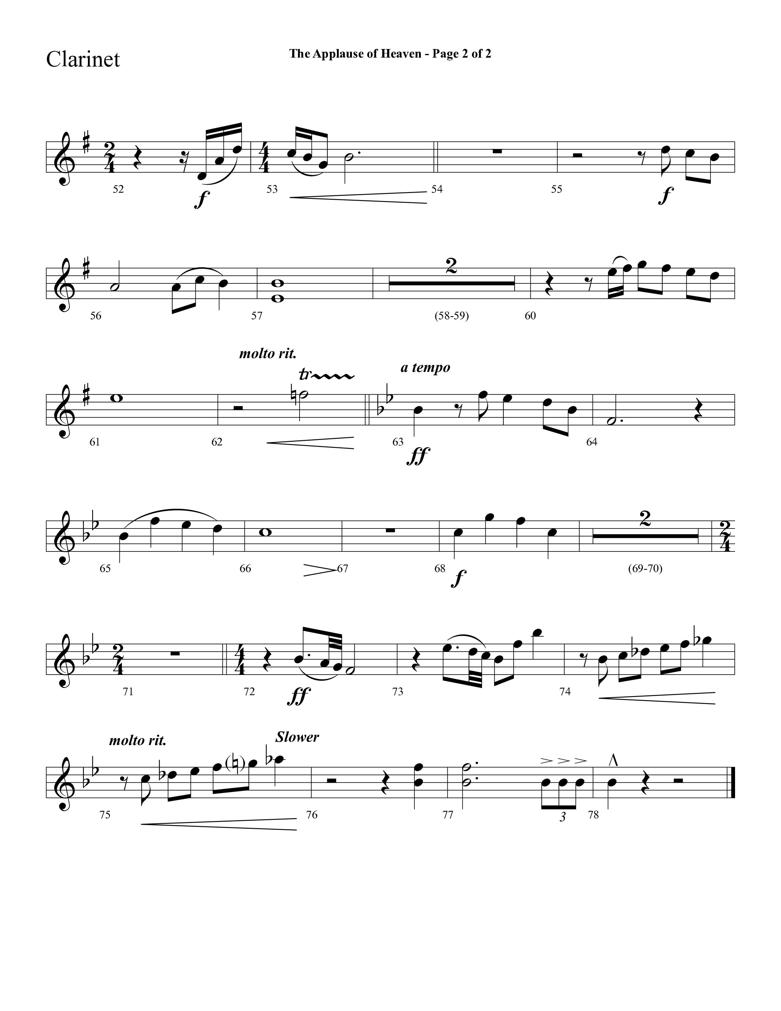 The Applause Of Heaven (Choral Anthem SATB) Clarinet 1/2 (Lifeway Choral / Arr. Cliff Duren)
