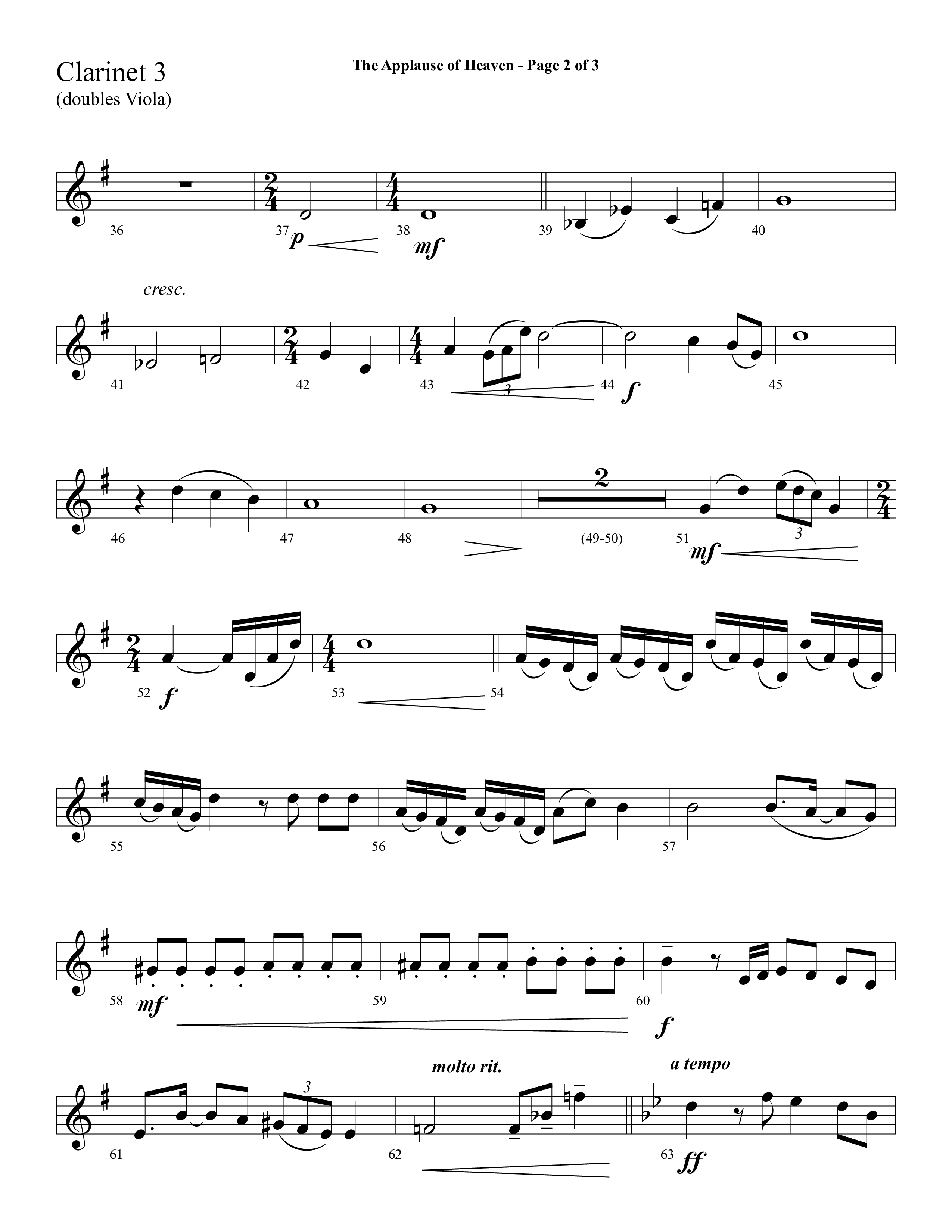 The Applause Of Heaven (Choral Anthem SATB) Clarinet 3 (Lifeway Choral / Arr. Cliff Duren)