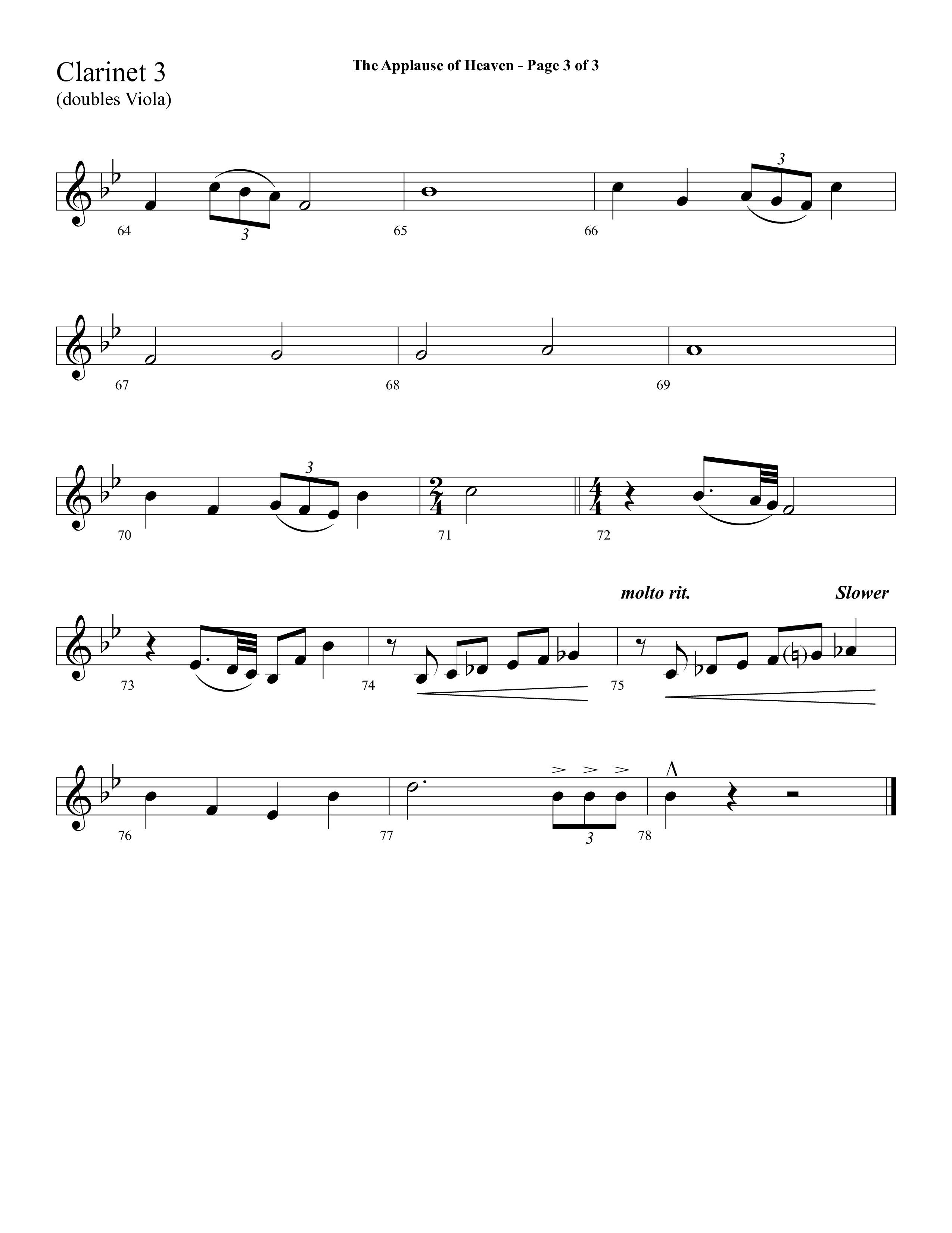 The Applause Of Heaven (Choral Anthem SATB) Clarinet 3 (Lifeway Choral / Arr. Cliff Duren)