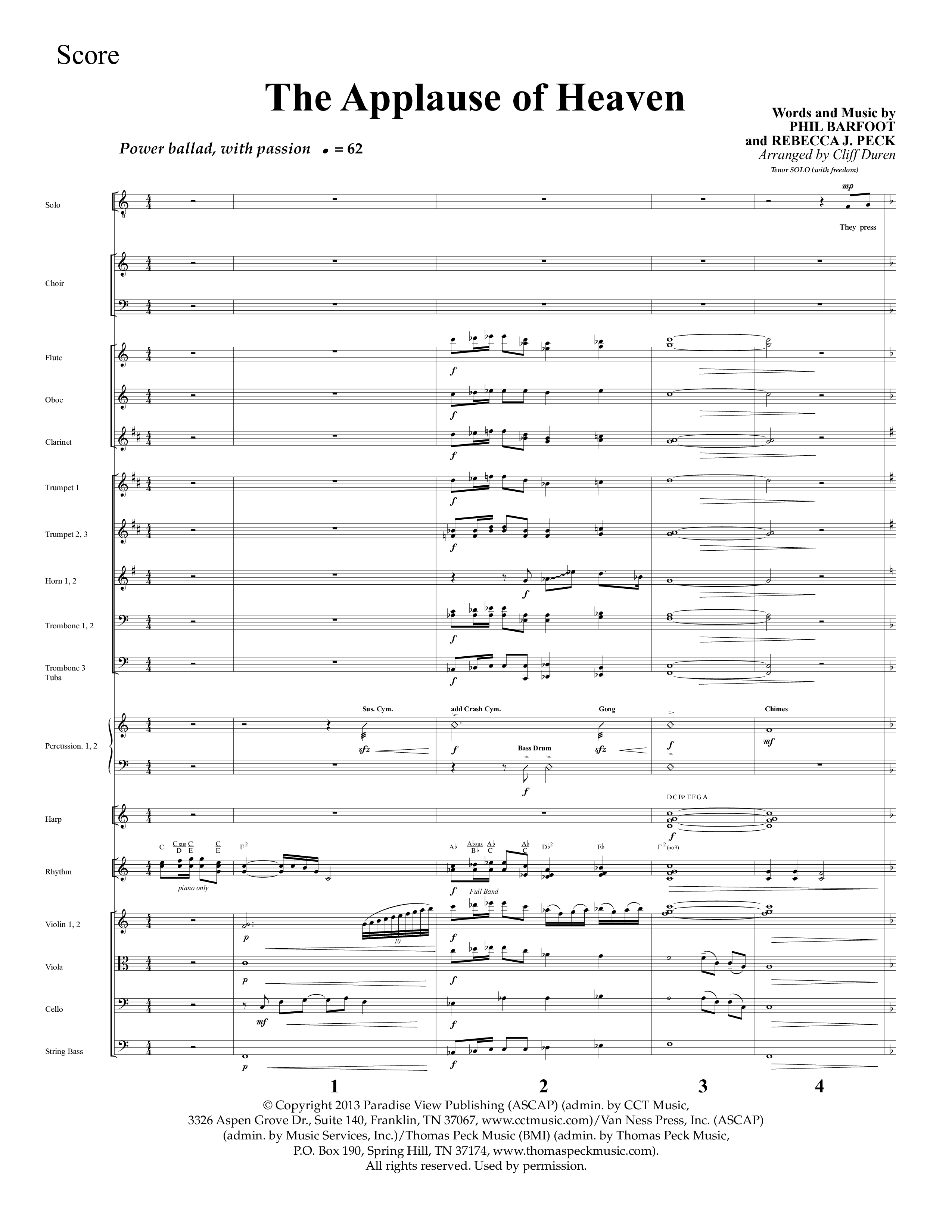 The Applause Of Heaven (Choral Anthem SATB) Orchestration (Lifeway Choral / Arr. Cliff Duren)