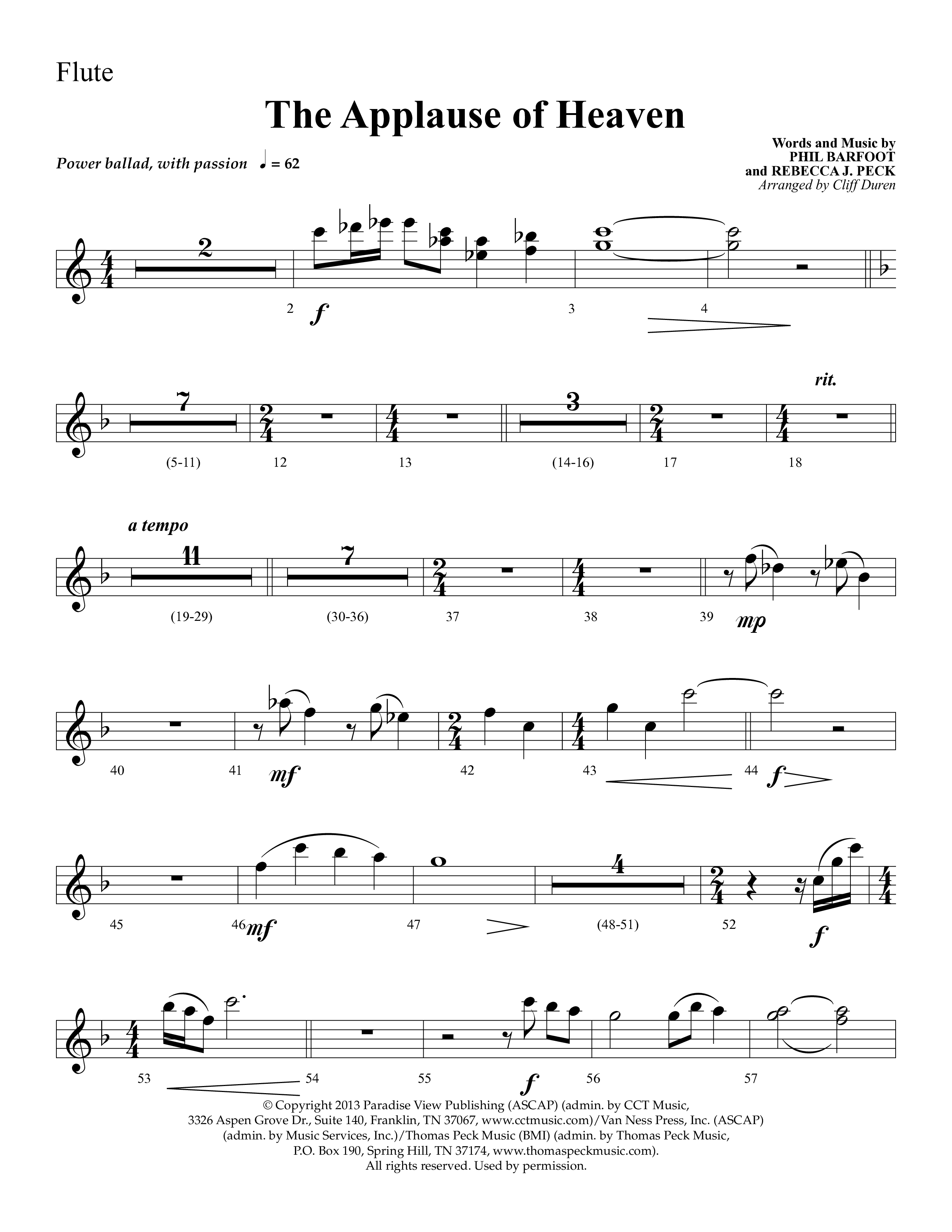 The Applause Of Heaven (Choral Anthem SATB) Flute (Lifeway Choral / Arr. Cliff Duren)