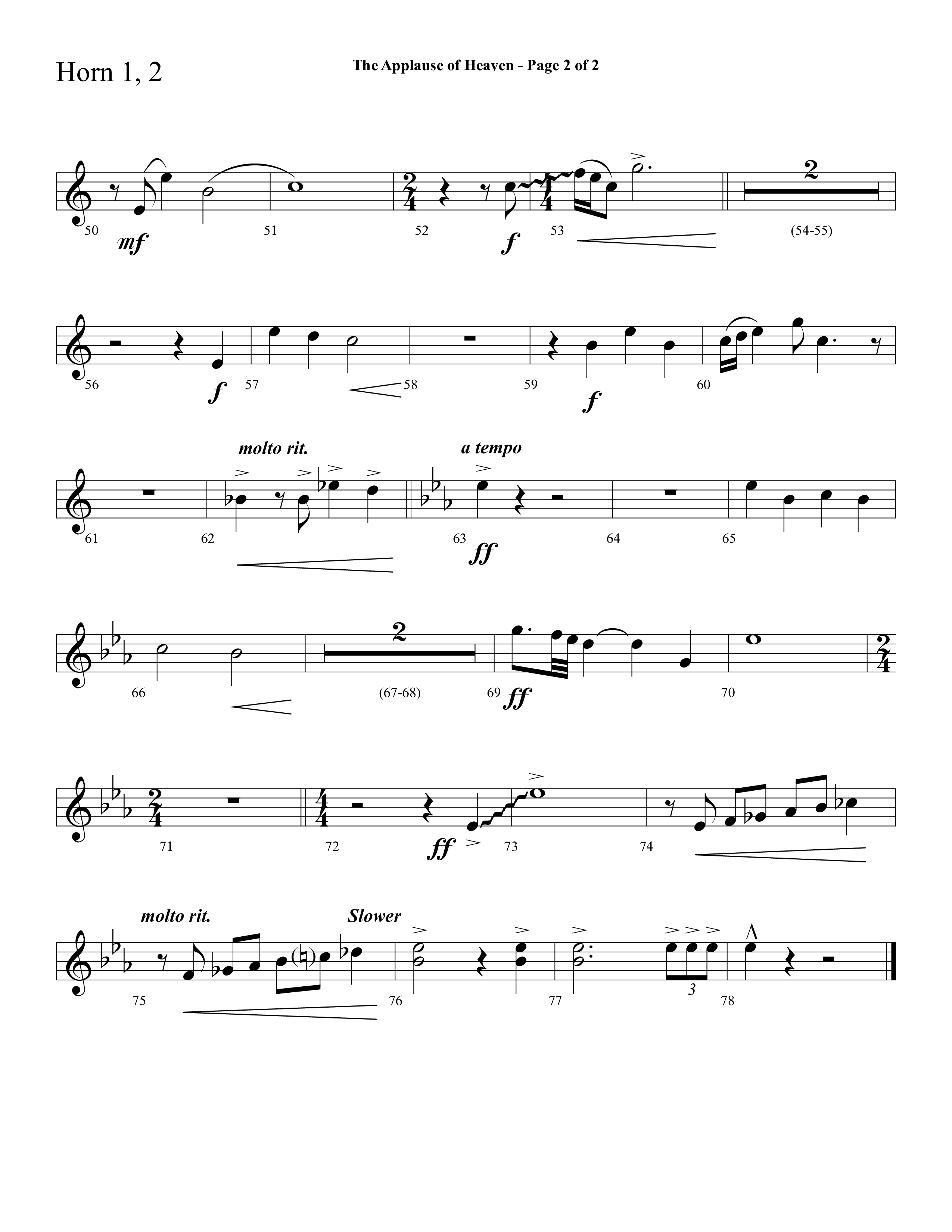 The Applause Of Heaven (Choral Anthem SATB) French Horn 1 (Lifeway Choral / Arr. Cliff Duren)