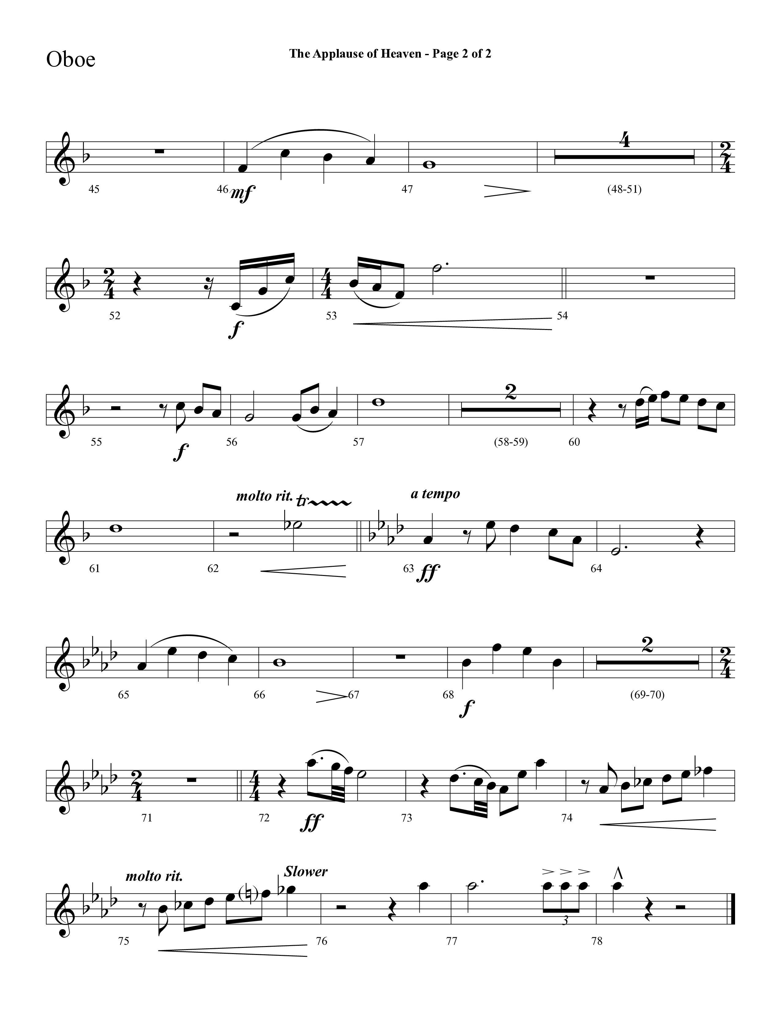 The Applause Of Heaven (Choral Anthem SATB) Oboe (Lifeway Choral / Arr. Cliff Duren)
