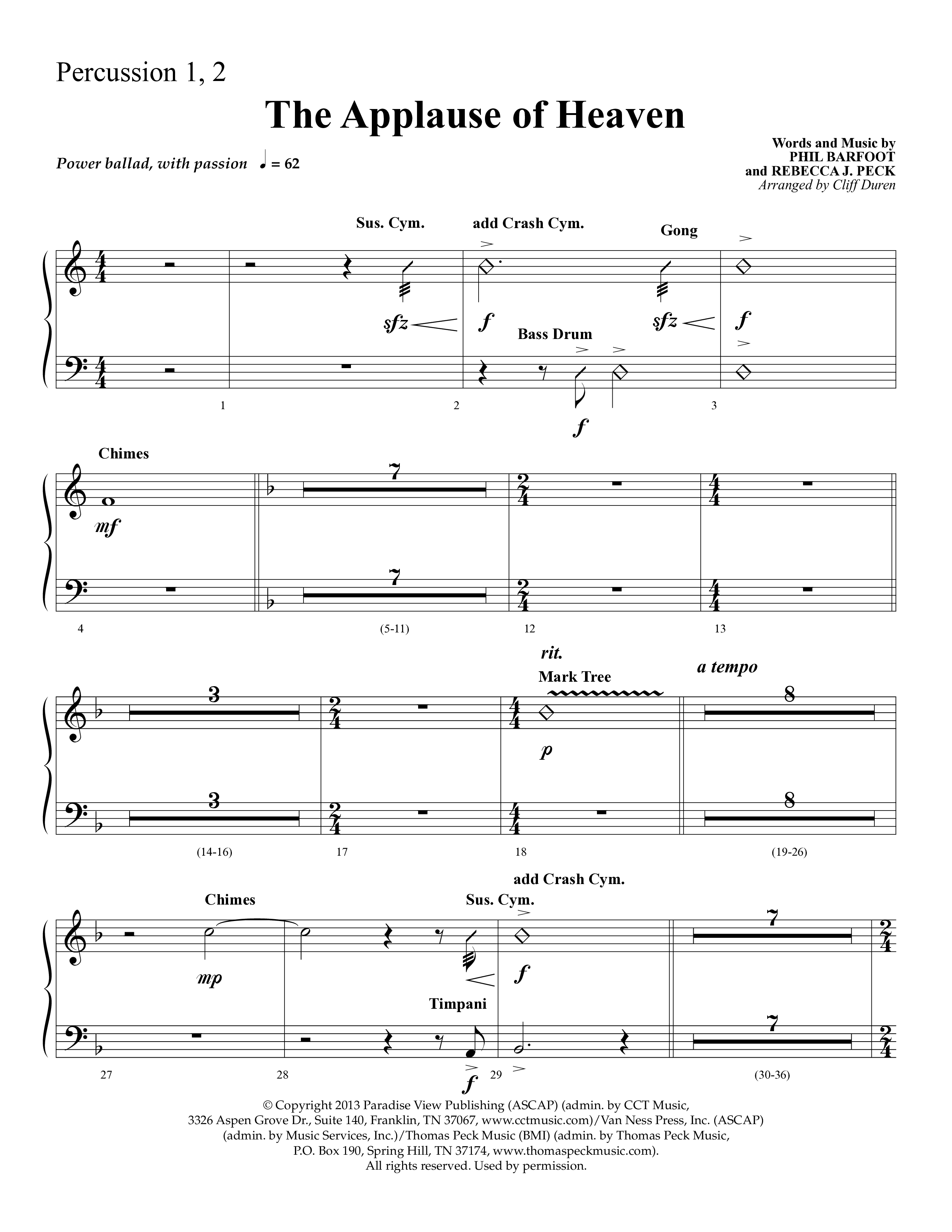 The Applause Of Heaven (Choral Anthem SATB) Percussion 1/2 (Lifeway Choral / Arr. Cliff Duren)