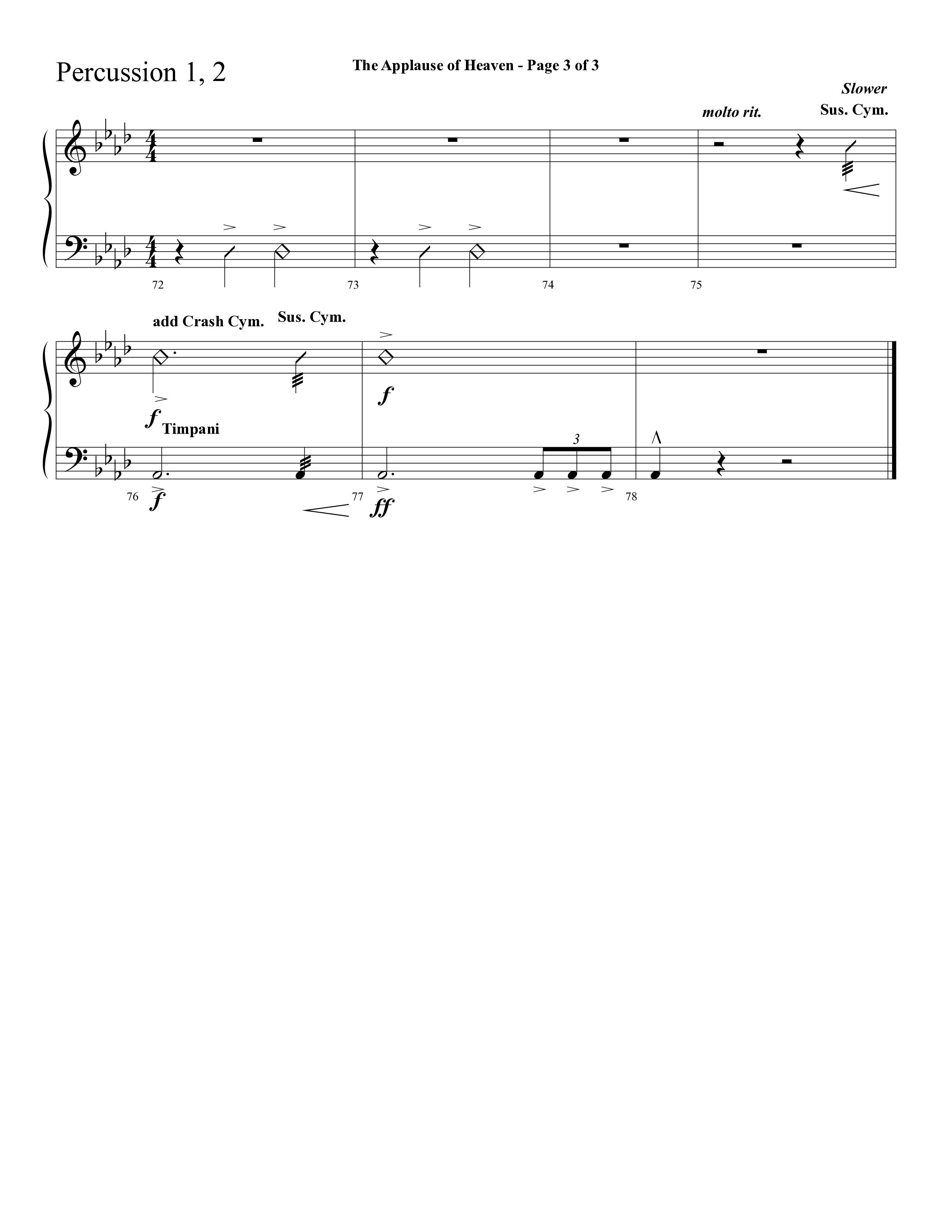 The Applause Of Heaven (Choral Anthem SATB) Percussion 1/2 (Lifeway Choral / Arr. Cliff Duren)