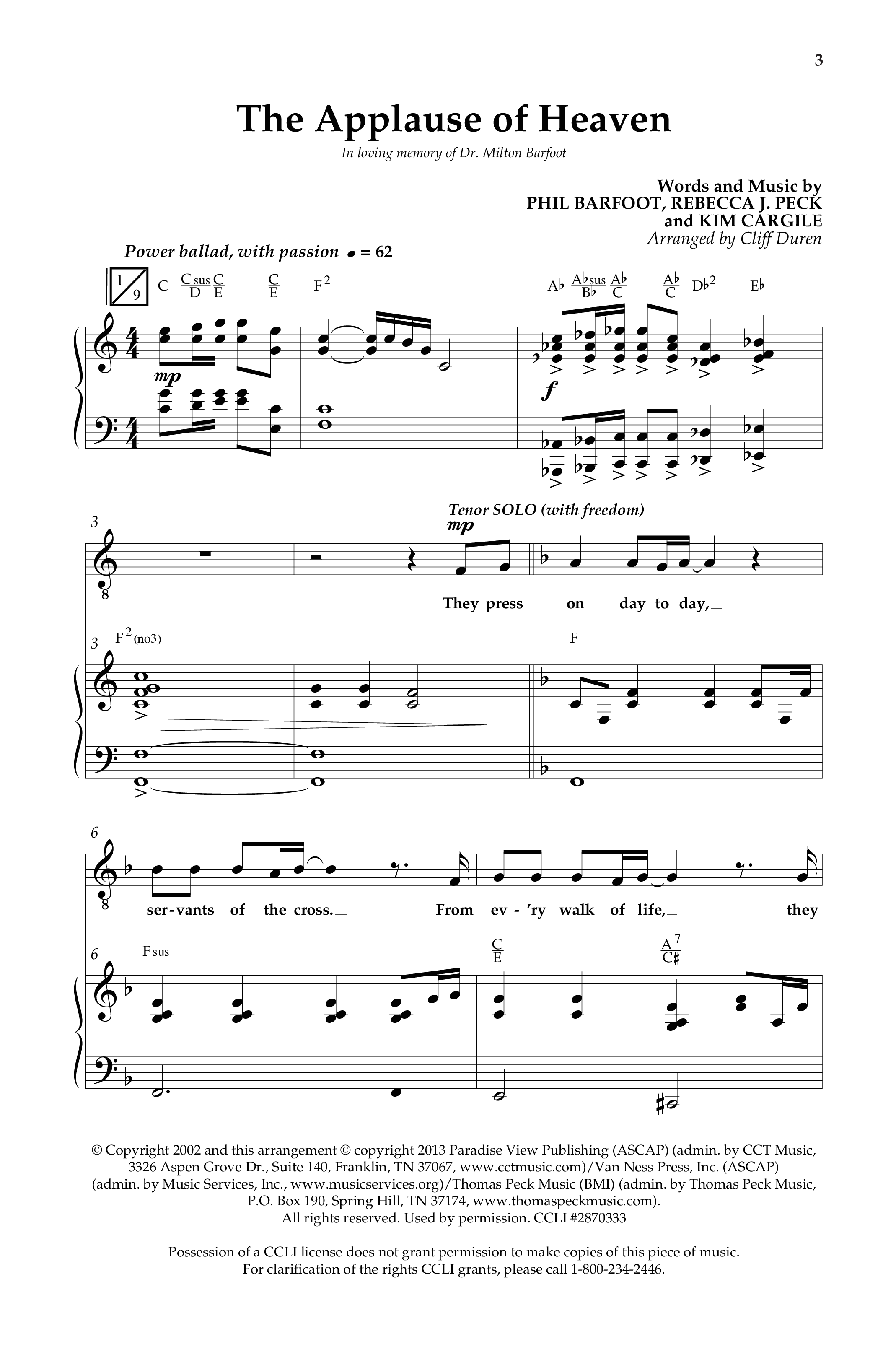 The Applause Of Heaven (Choral Anthem SATB) Anthem (SATB/Piano) (Lifeway Choral / Arr. Cliff Duren)